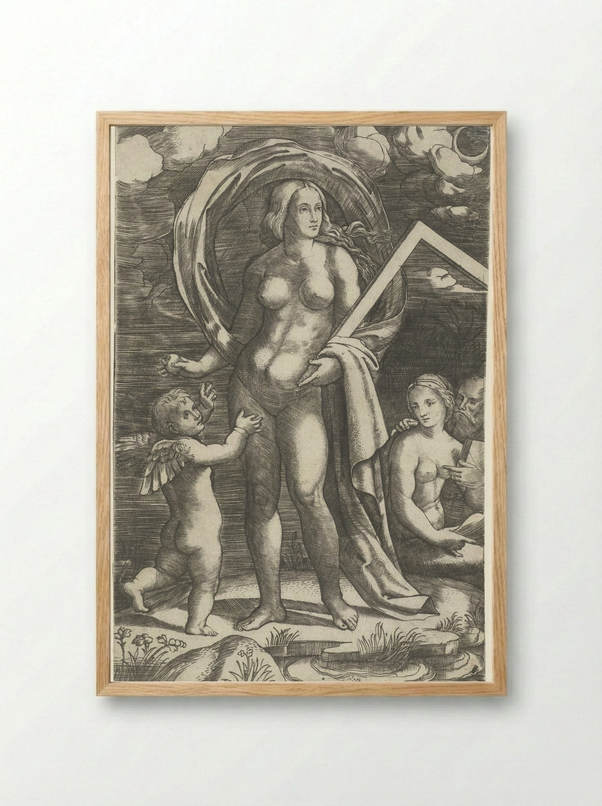 Venus with a Square, Cupid, and a Couple - Giacomo Francia - Framed Print Wood