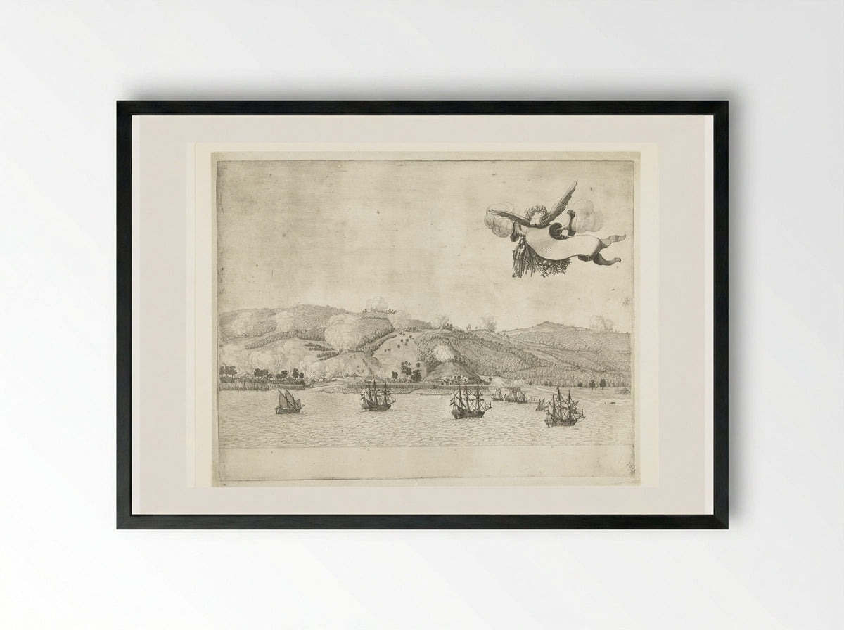 Verbranden van de suikermolens aan de Allerheiligenbaai bij Salvador - Salomon Savery - Framed Print Black