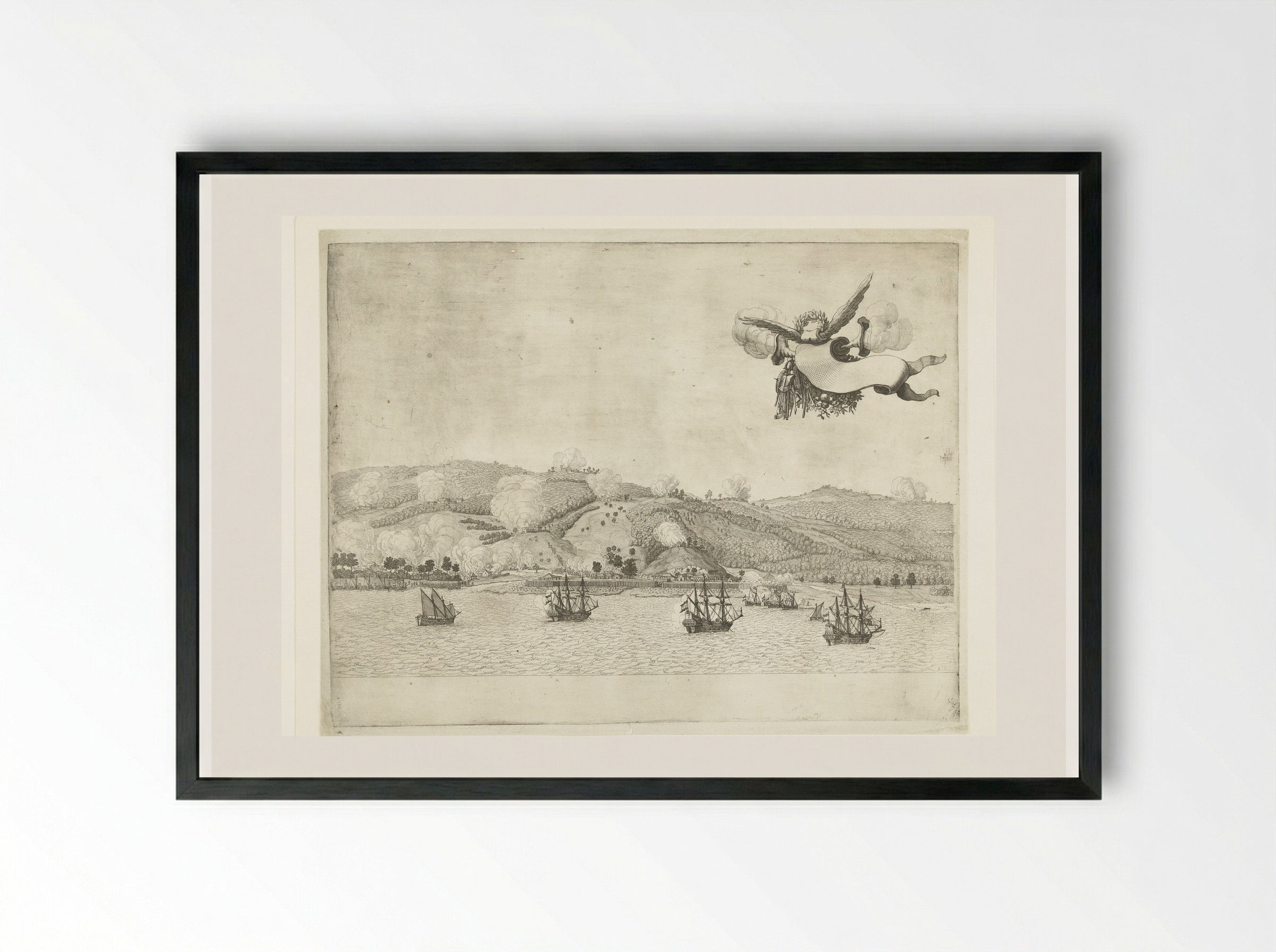 Verbranden van de suikermolens aan de Allerheiligenbaai bij Salvador - Salomon Savery - Framed Print Black