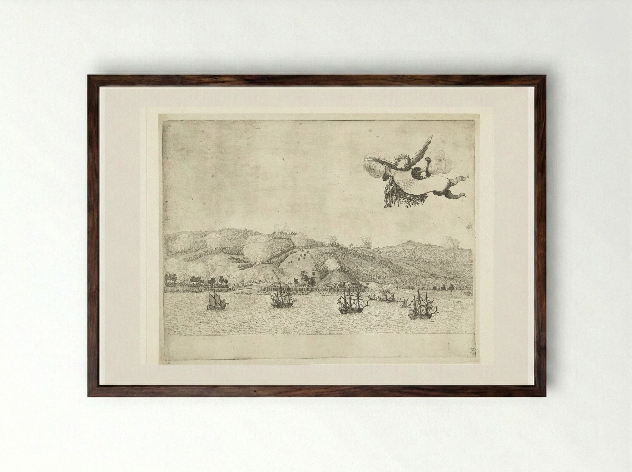 Verbranden van de suikermolens aan de Allerheiligenbaai bij Salvador - Salomon Savery - Framed Print Dark Wood