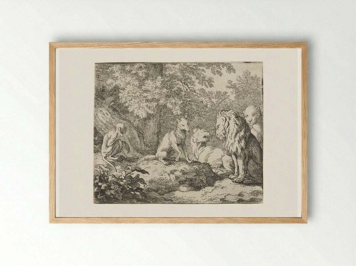 Verdere leugens van Reinaert de vos - Allaert van Everdingen - Framed Print Wood