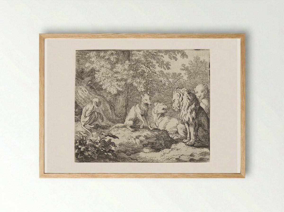 Verdere leugens van Reinaert de vos - Allaert van Everdingen - Framed Print Wood