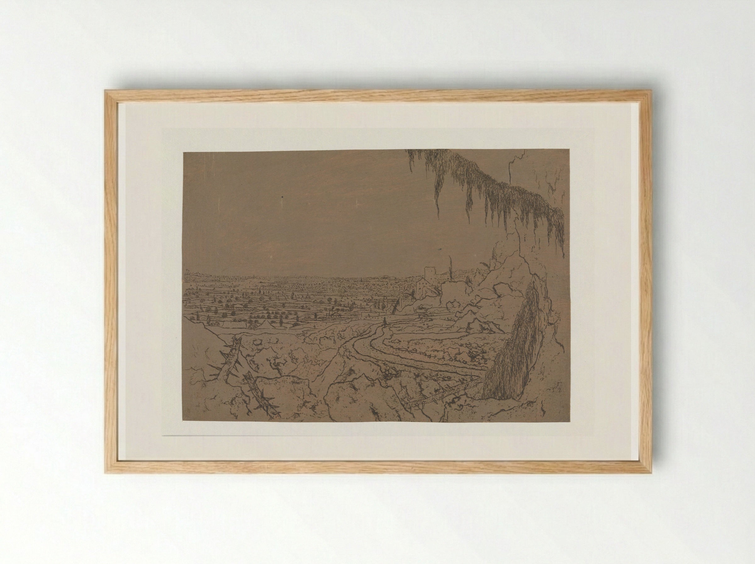 Vergezicht met een weg en bemoste takken - Hercules Segers - Framed Print Wood