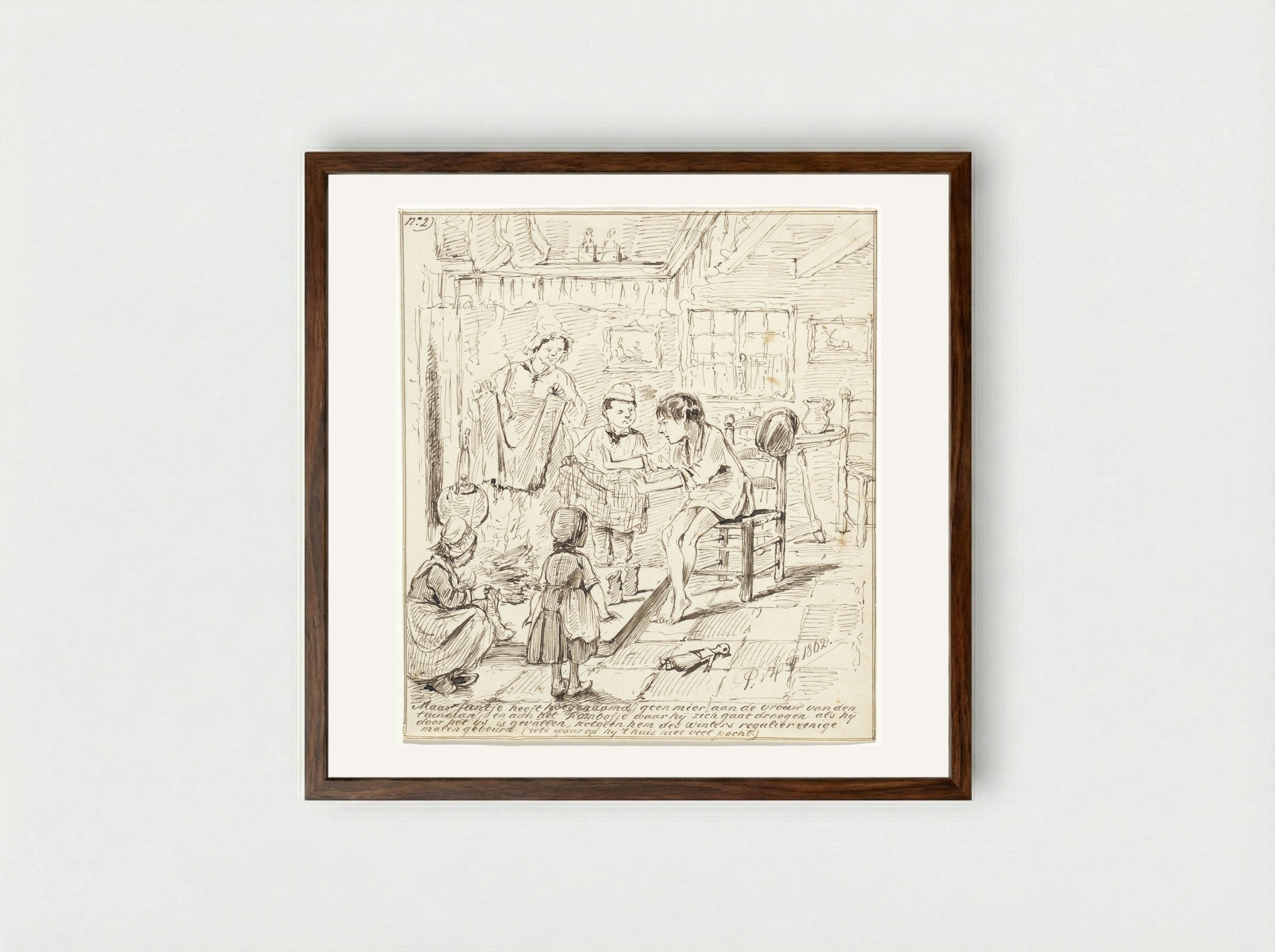 Verhaal van de jongen Jantje, nr. 2 - Pieter van Loon - Framed Print Dark Wood