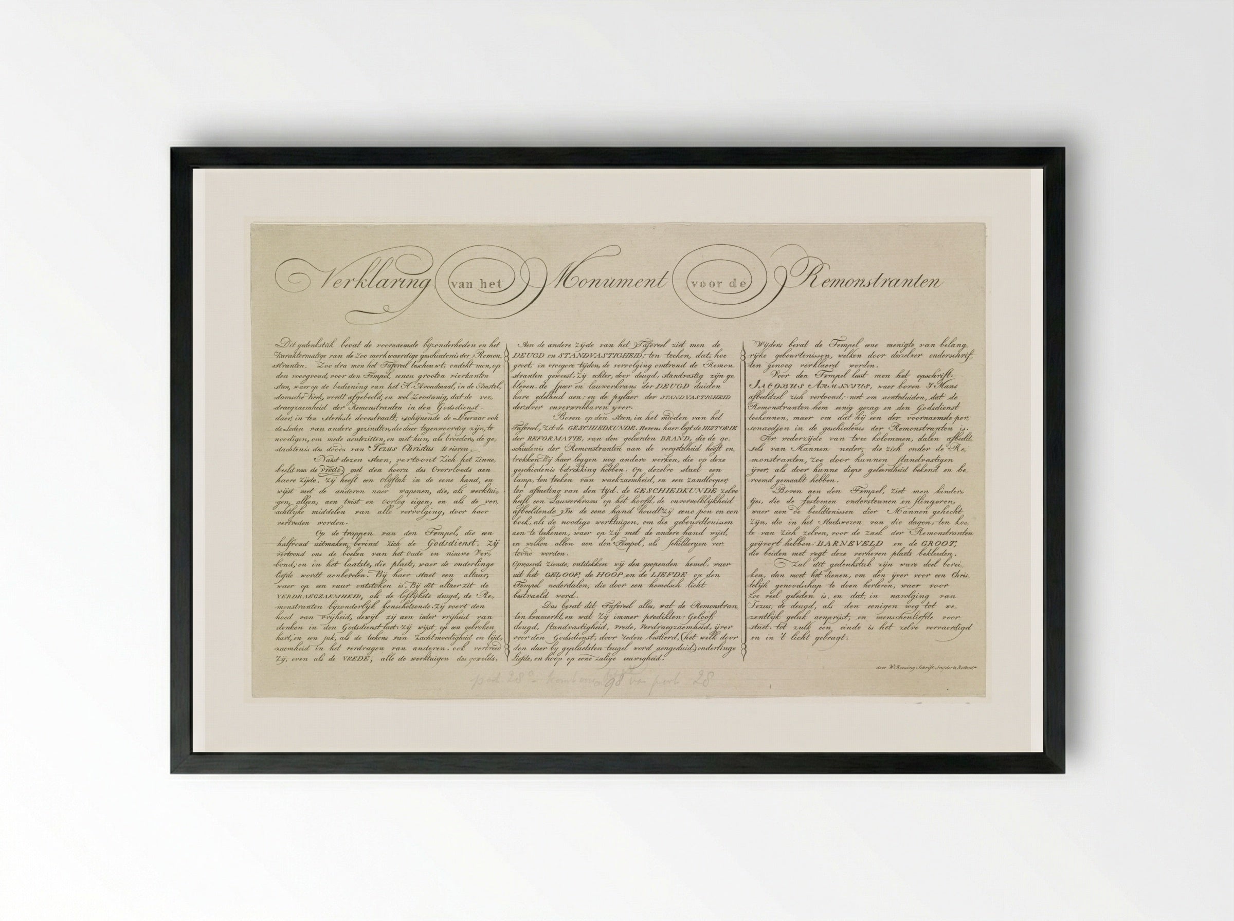 Verklaring bij de prent Monument voor de Remonstranten - Johannes Jelgerhuis - Framed Print Black