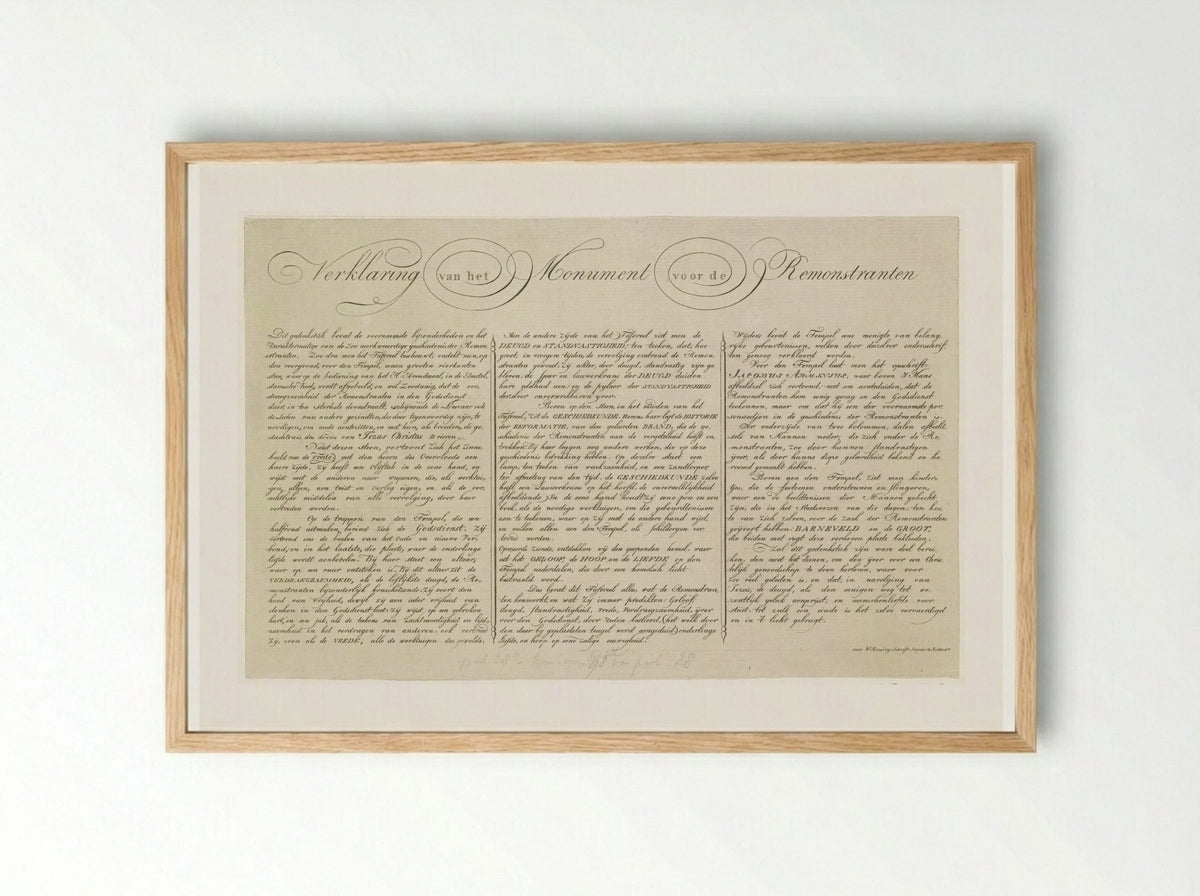 Verklaring bij de prent Monument voor de Remonstranten - Johannes Jelgerhuis - Framed Print Wood