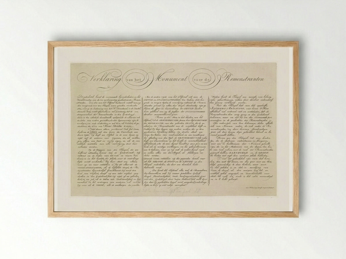 Verklaring bij de prent Monument voor de Remonstranten - Johannes Jelgerhuis - Framed Print Wood