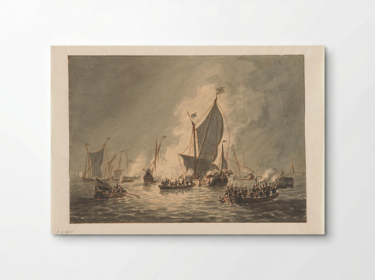 Vernielen en verbranden door de Watergeuzen van de Spaanse schepen bij Den Briel, 1572 - Hendrik Vettewinkel - Poster