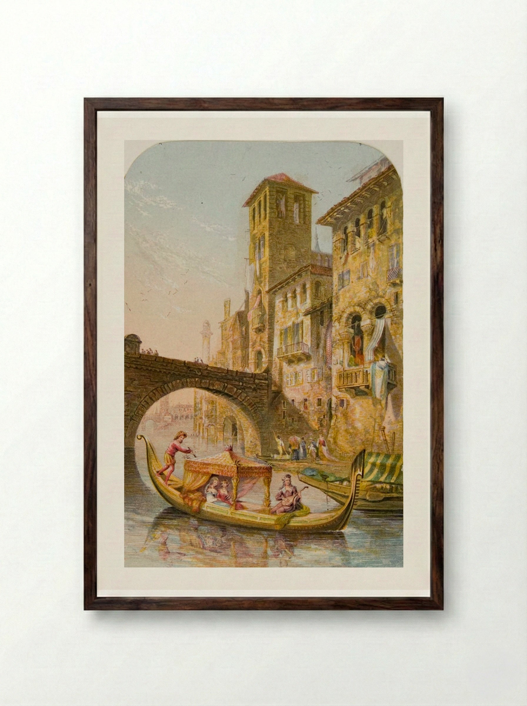 Verona (Evening Scene) - George Baxter - Framed Print Dark Wood