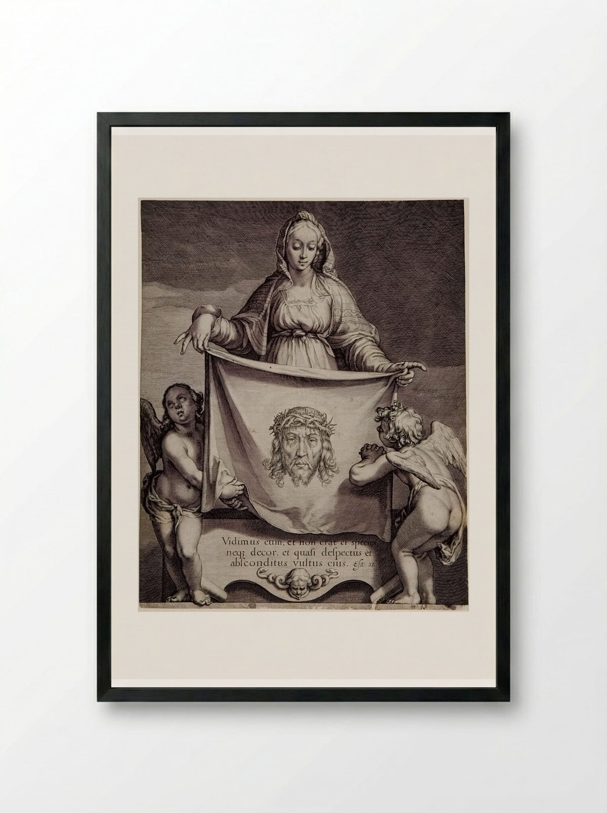 Veronica with the Sudarium - Jacob Matham - Framed Print Black