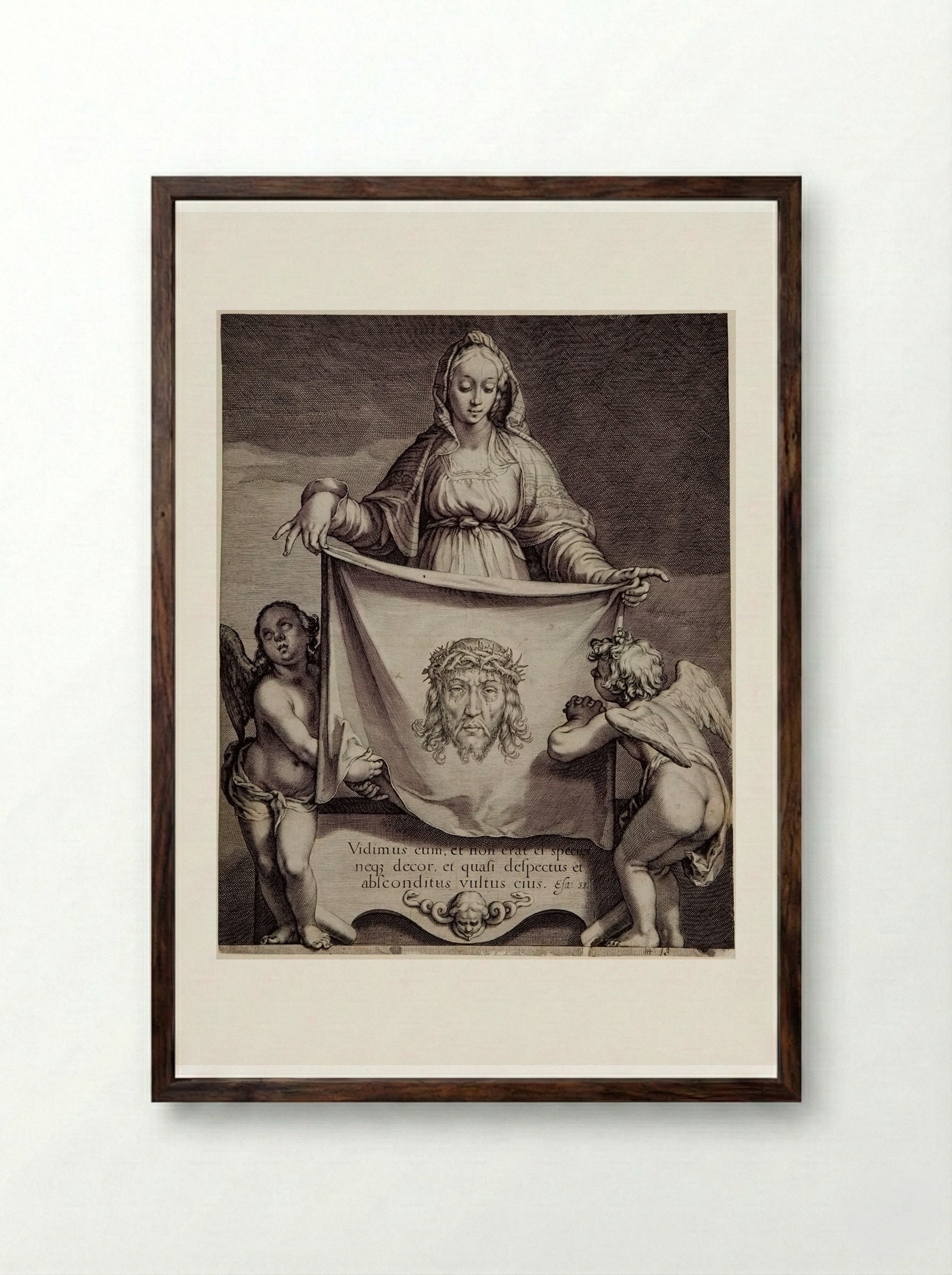 Veronica with the Sudarium - Jacob Matham - Framed Print Dark Wood