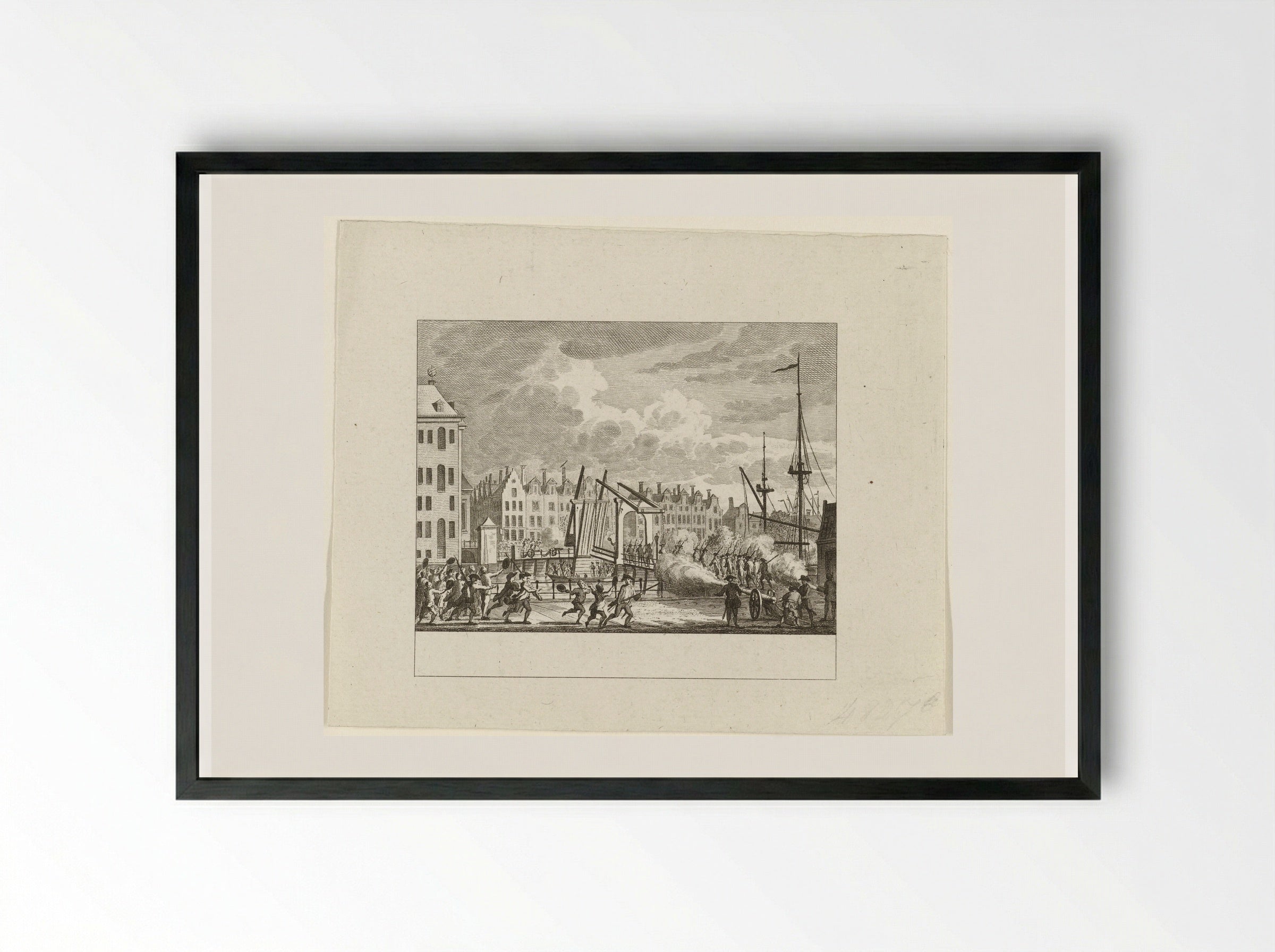 Verovering van de Kattenburgerbrug - Cornelis Brouwer - Framed Print Black
