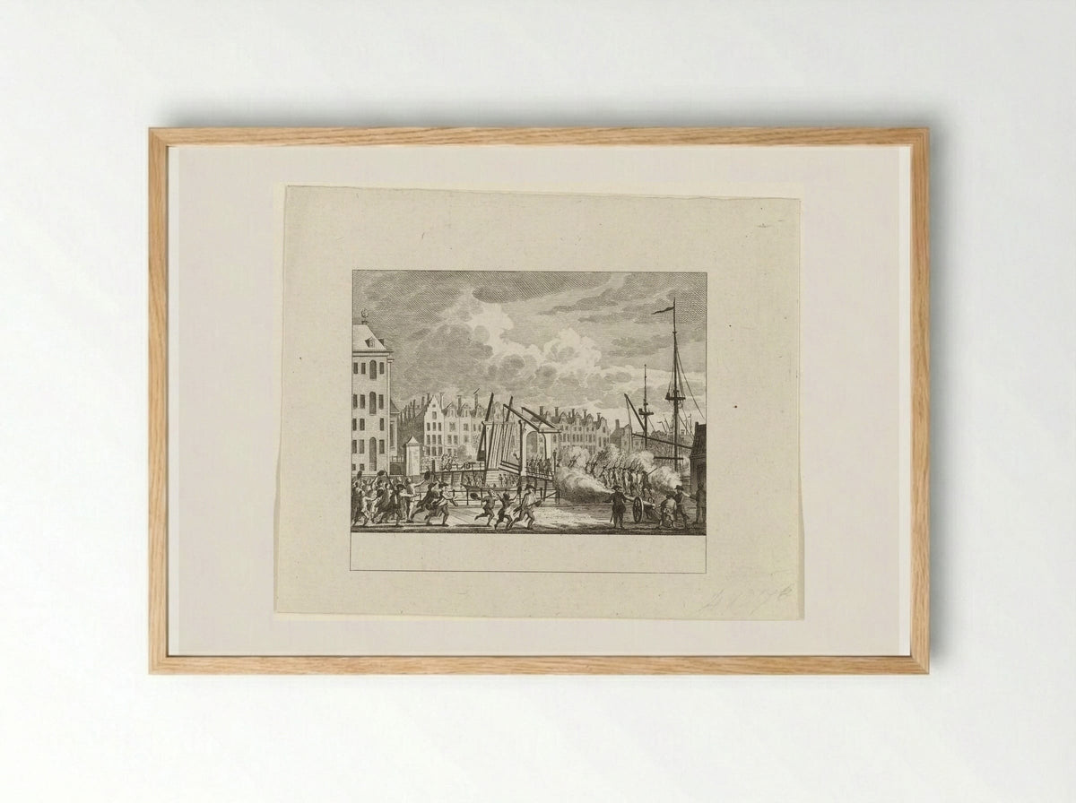 Verovering van de Kattenburgerbrug - Cornelis Brouwer - Framed Print Wood