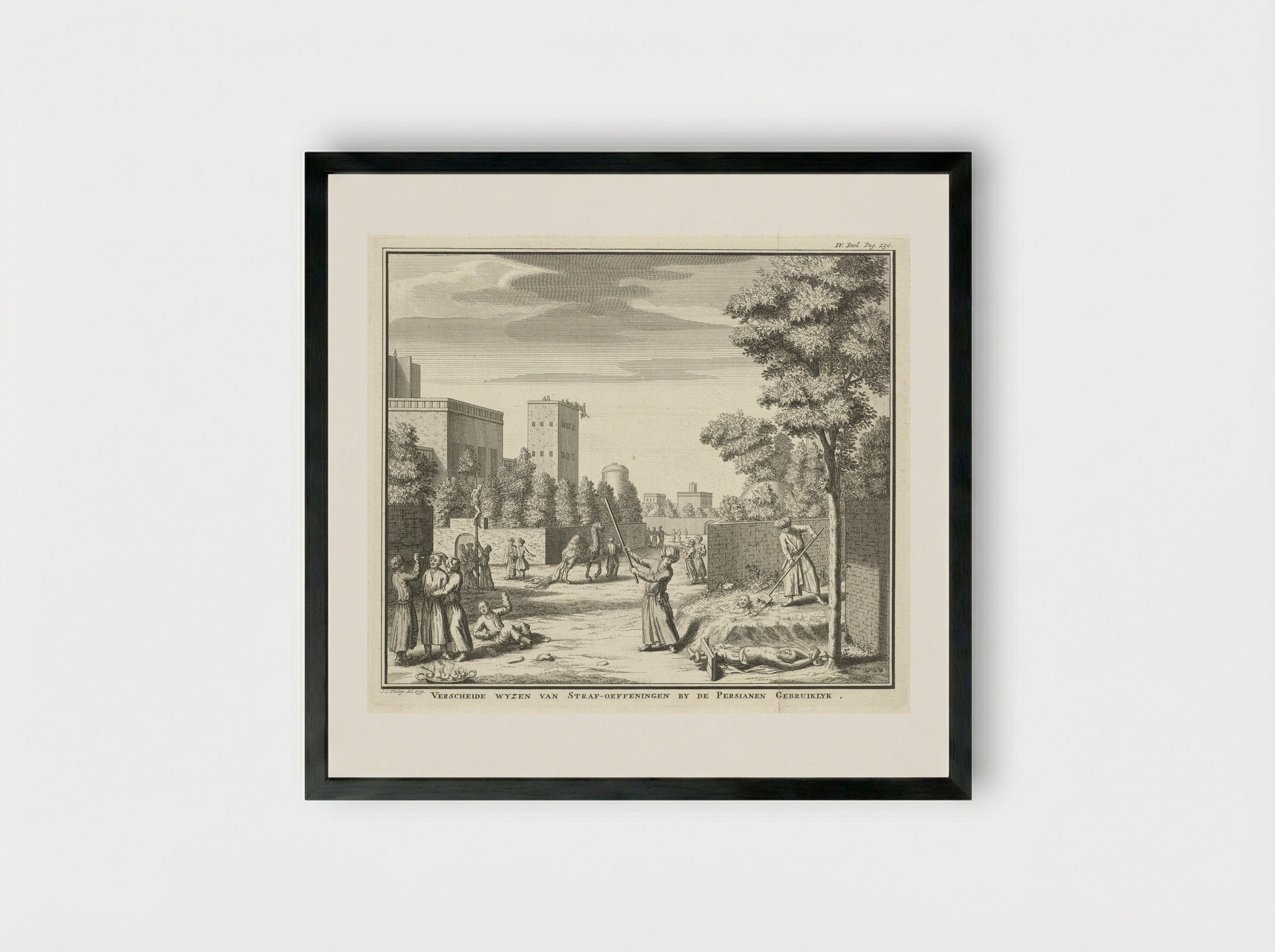Verscheide wyzen van straf-oeffeningen by de Persianen gebruiklyk - Jan Caspar Philips - Framed Print Black