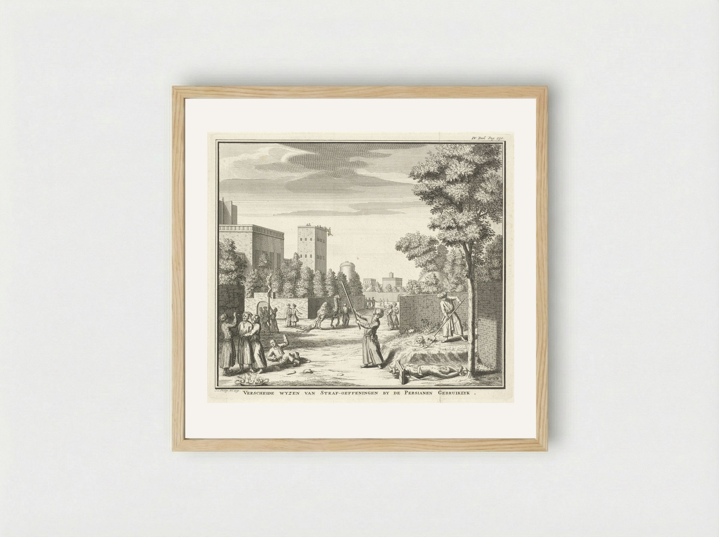 Verscheide wyzen van straf-oeffeningen by de Persianen gebruiklyk - Jan Caspar Philips - Framed Print Wood