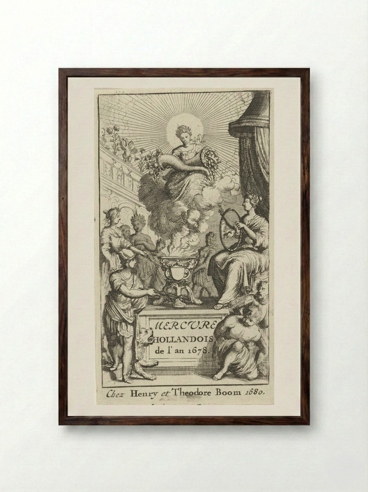 Verschijning van de gepersonifieerde overvloed - Jan Luyken - Framed Print Dark Wood