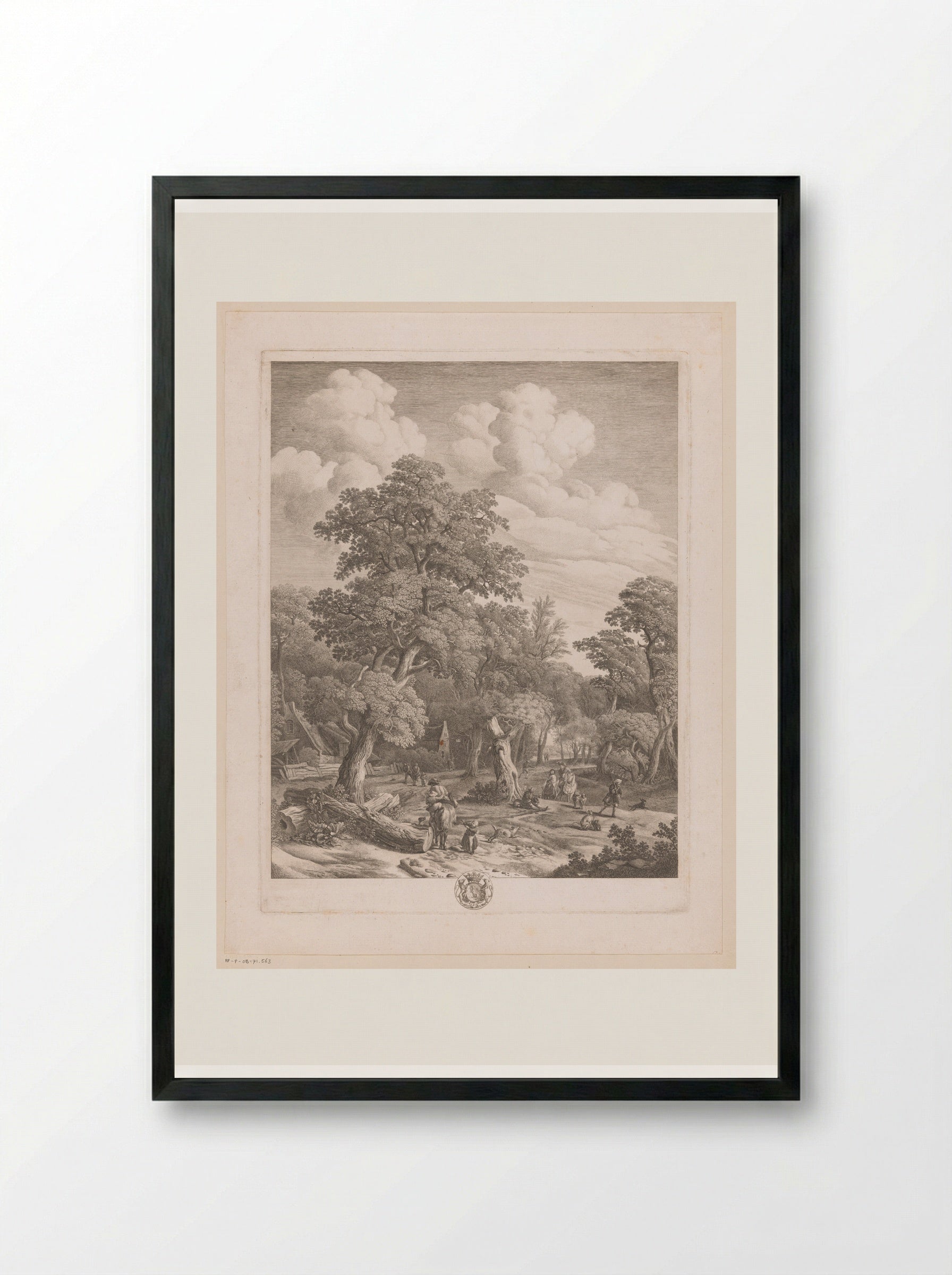 Verschillende figuren in een bos met twee huizen - Jean Moyreau - Framed Print Black