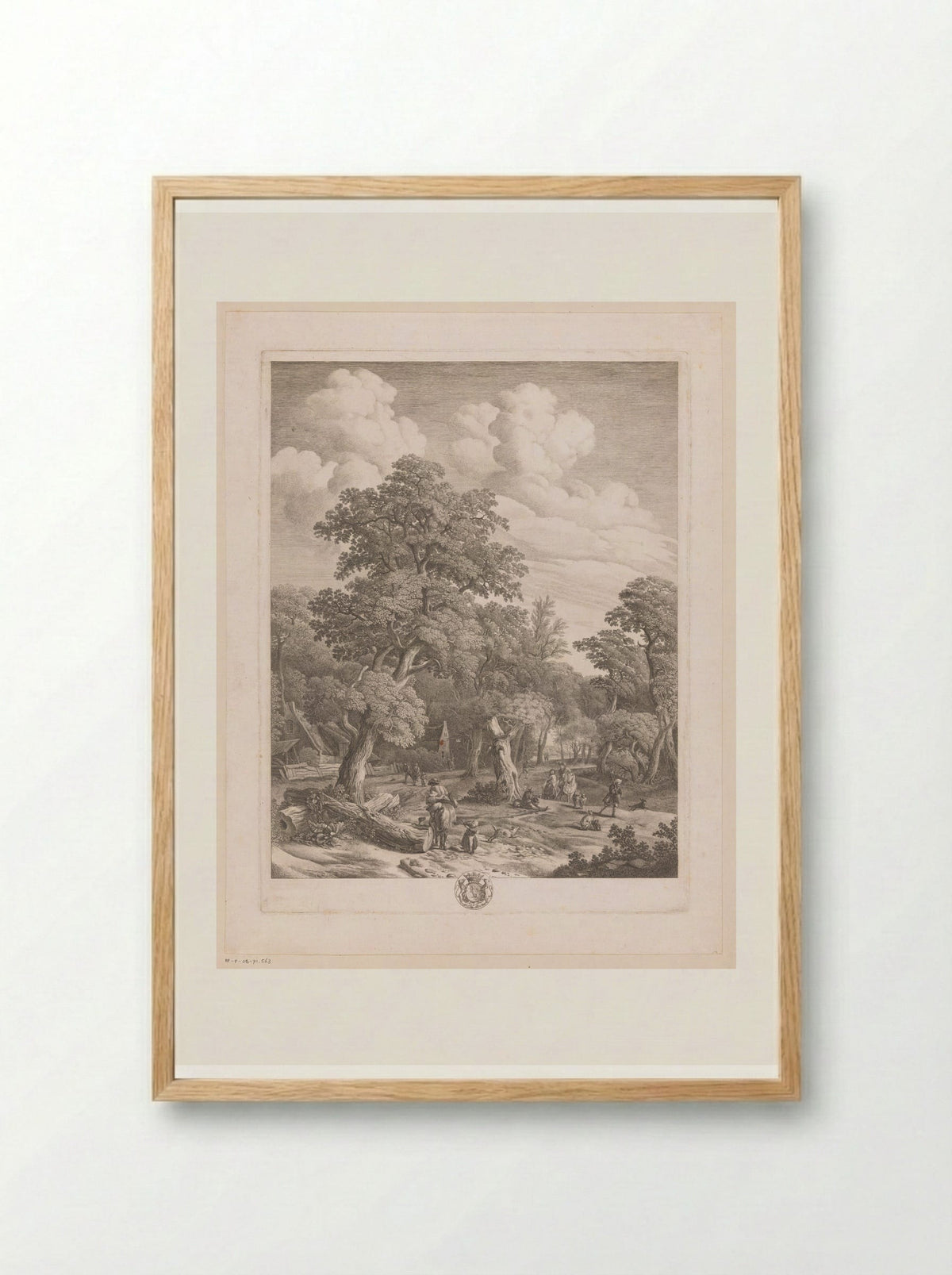 Verschillende figuren in een bos met twee huizen - Jean Moyreau - Framed Print Wood
