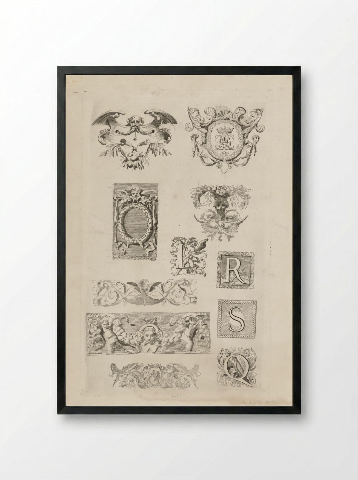 Verschillende ornamentele ontwerpen - Samuel Henri Mendes da Costa - Framed Print Black