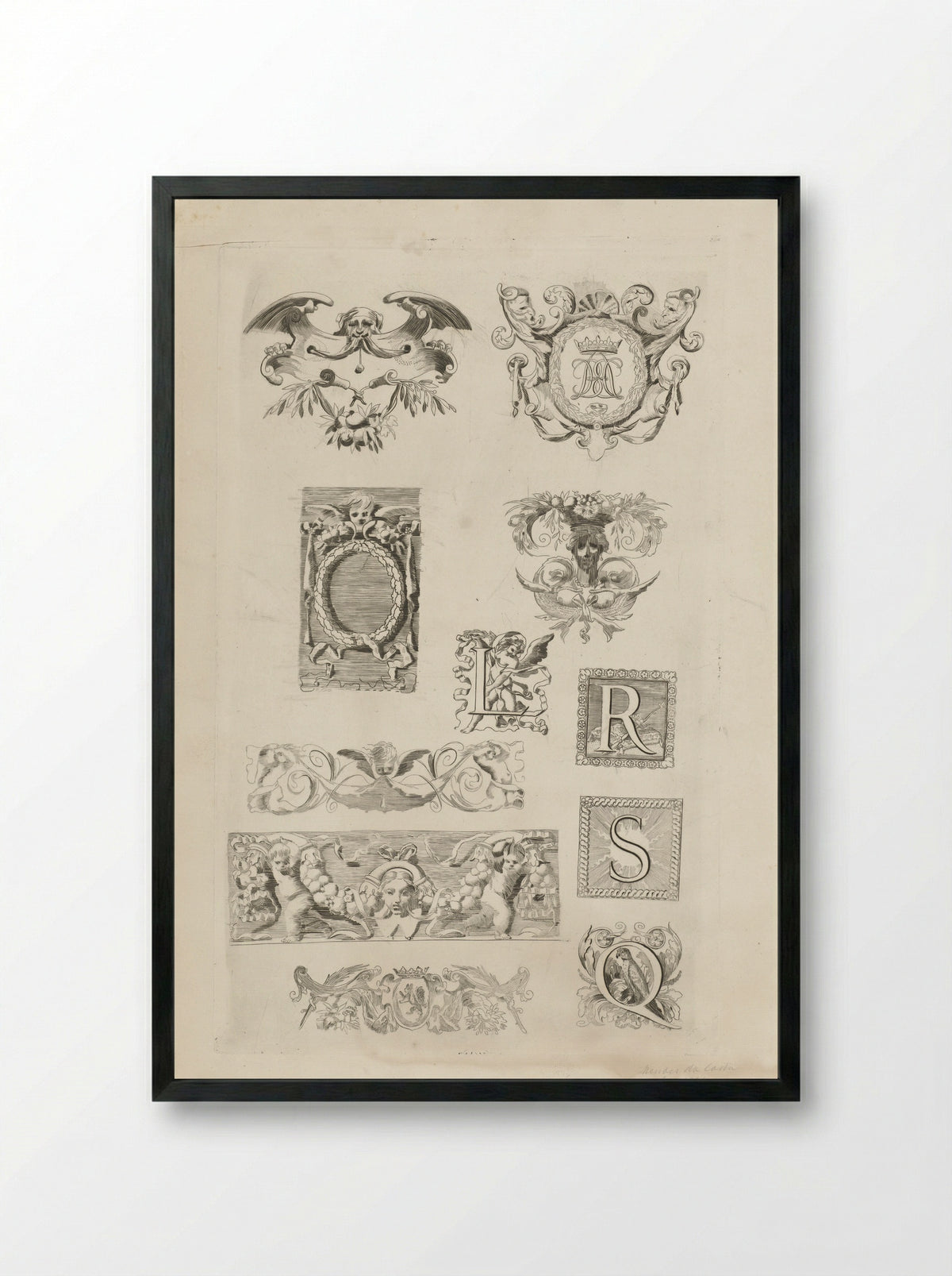 Verschillende ornamentele ontwerpen - Samuel Henri Mendes da Costa - Framed Print Black