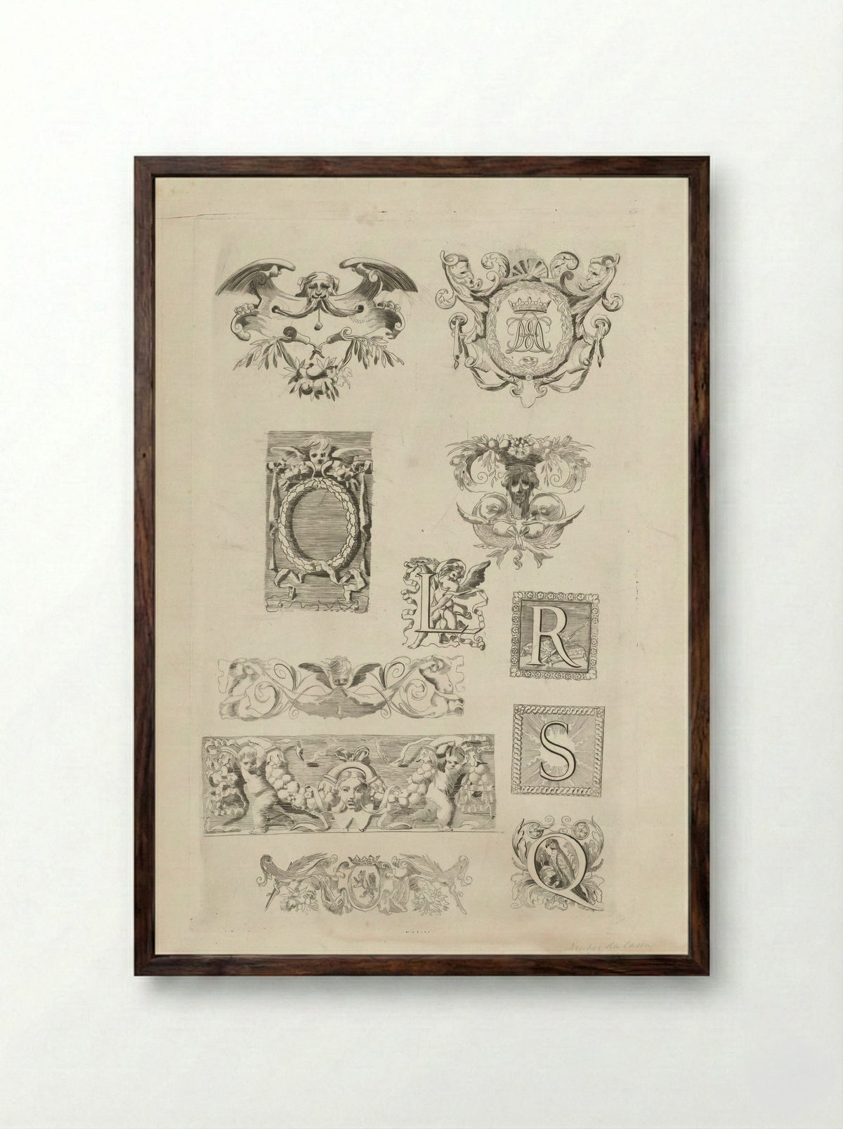 Verschillende ornamentele ontwerpen - Samuel Henri Mendes da Costa - Framed Print Dark Wood