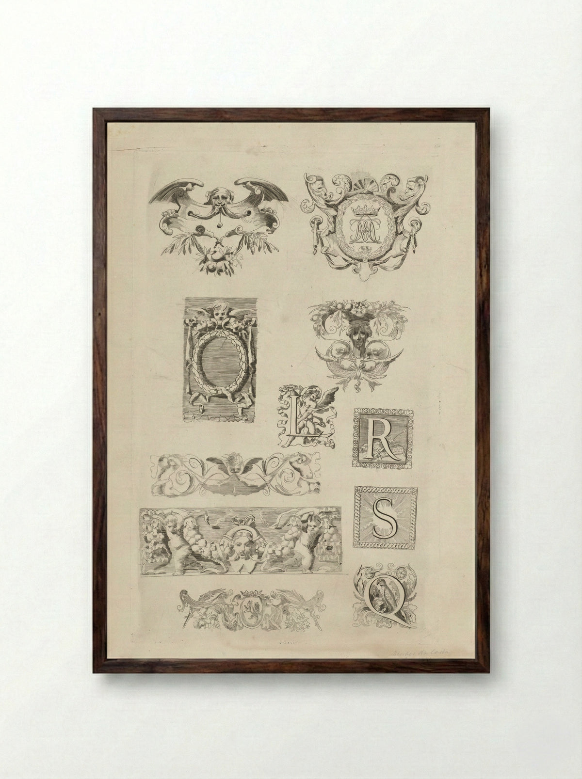 Verschillende ornamentele ontwerpen - Samuel Henri Mendes da Costa - Framed Print Dark Wood