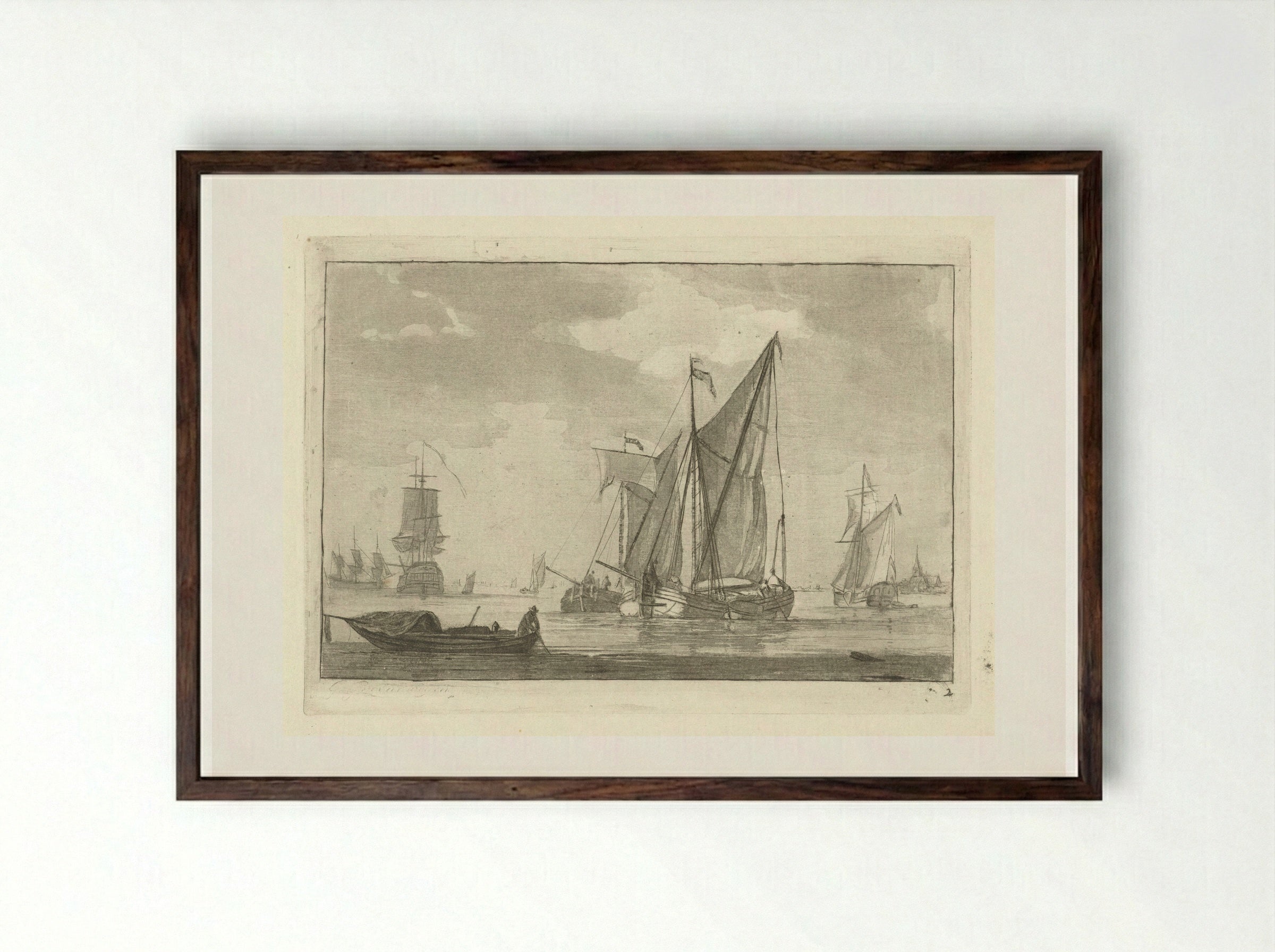 Verschillende schepen op kalm water - Gerrit Groenewegen - Framed Print Dark Wood