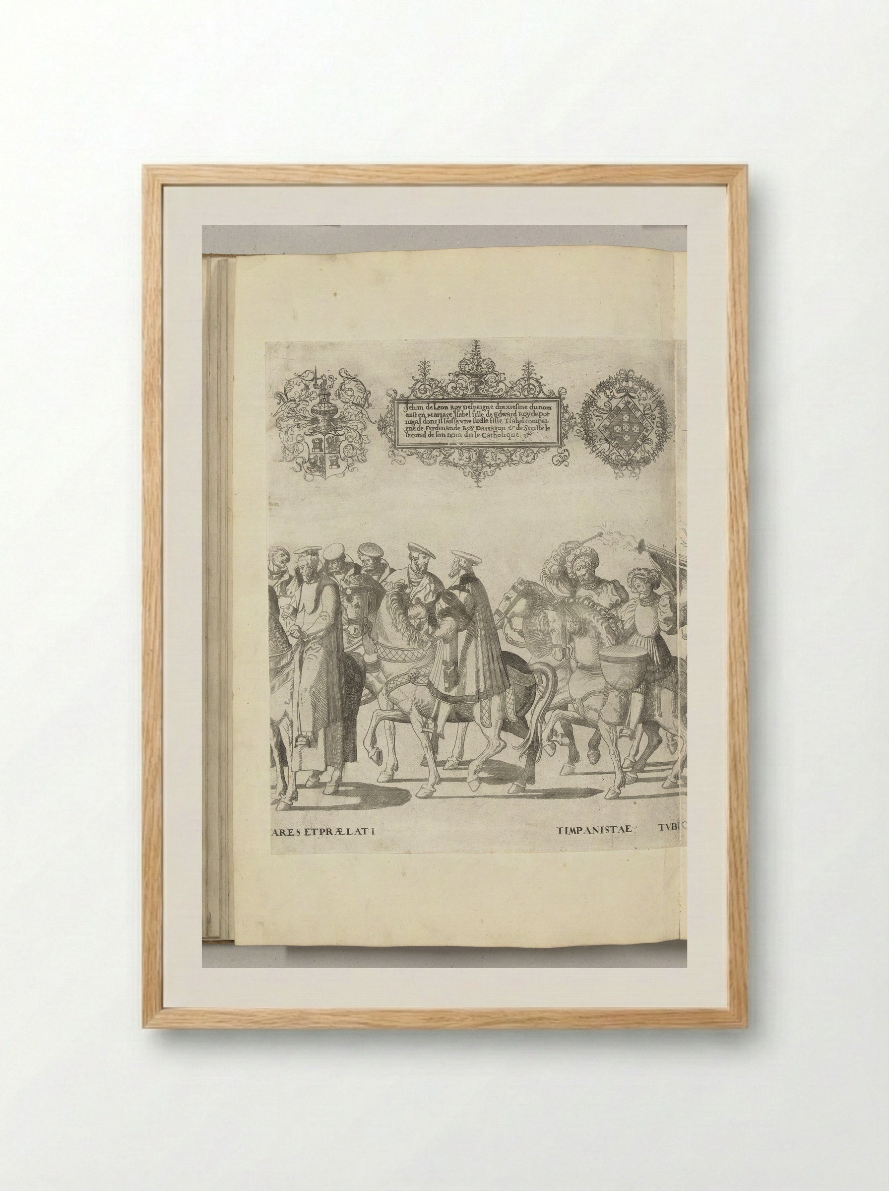 Vertegenwoordigers van de Universiteit van Bologna en twee trommelslagers, plaat [HH] - Nicolaas Hogenberg - Framed Print Wood