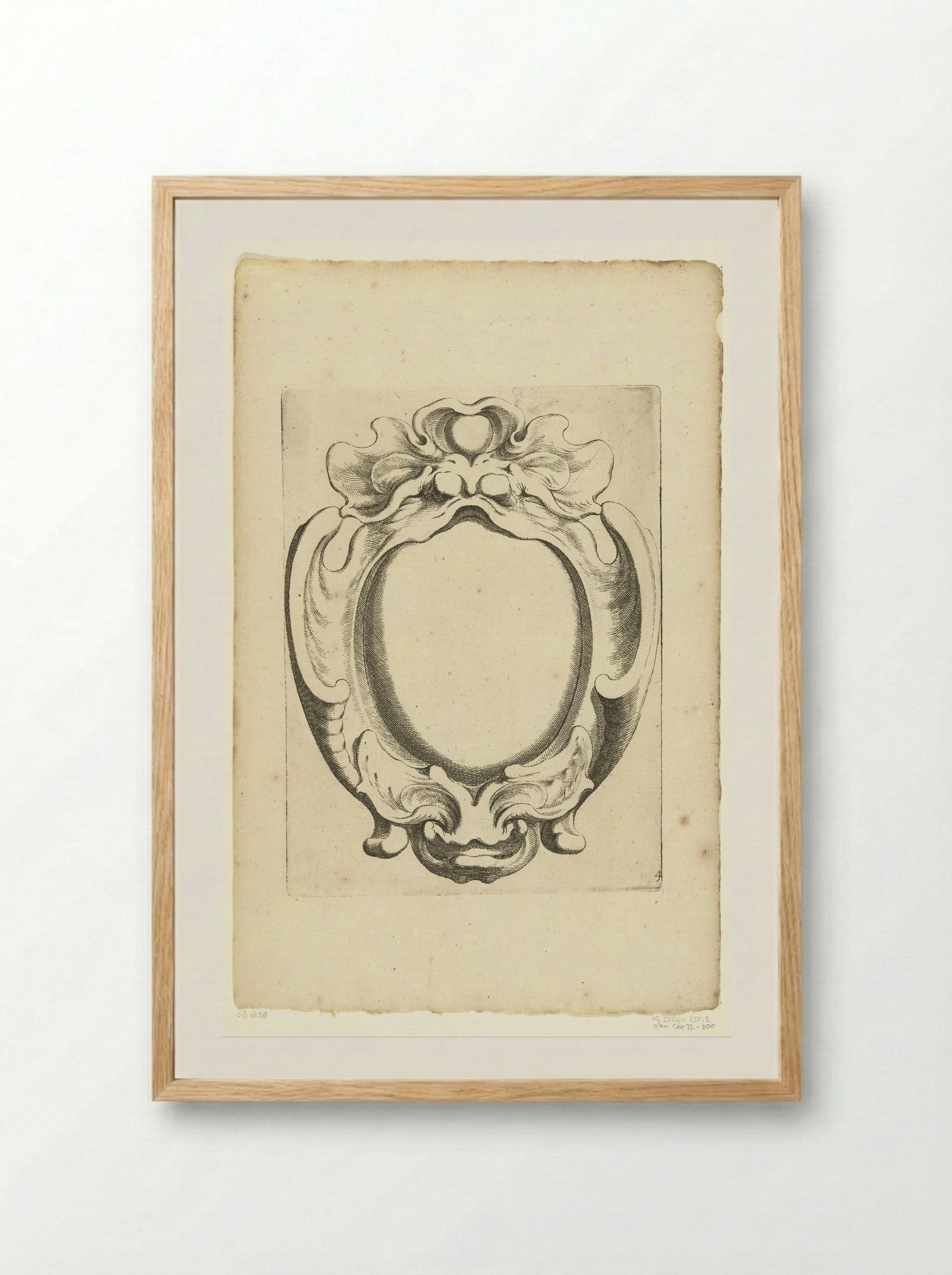 Verticale kwabcartouche met twee maskers - Johannes Lutma - Framed Print Wood