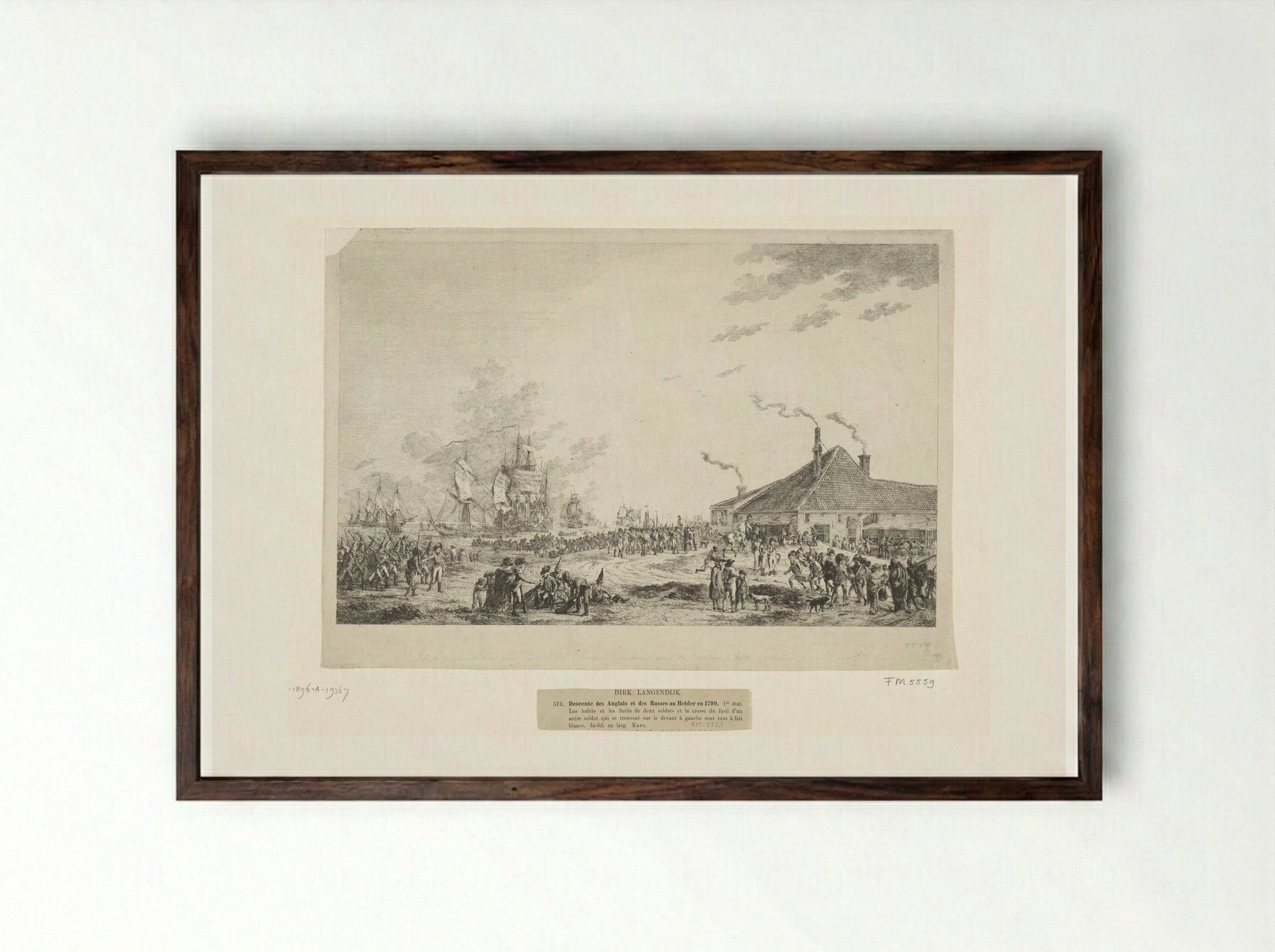 Vertrek van de Engelse en Russische troepen uit Den Helder, 1799 - Joannes Bemme - Framed Print Dark Wood