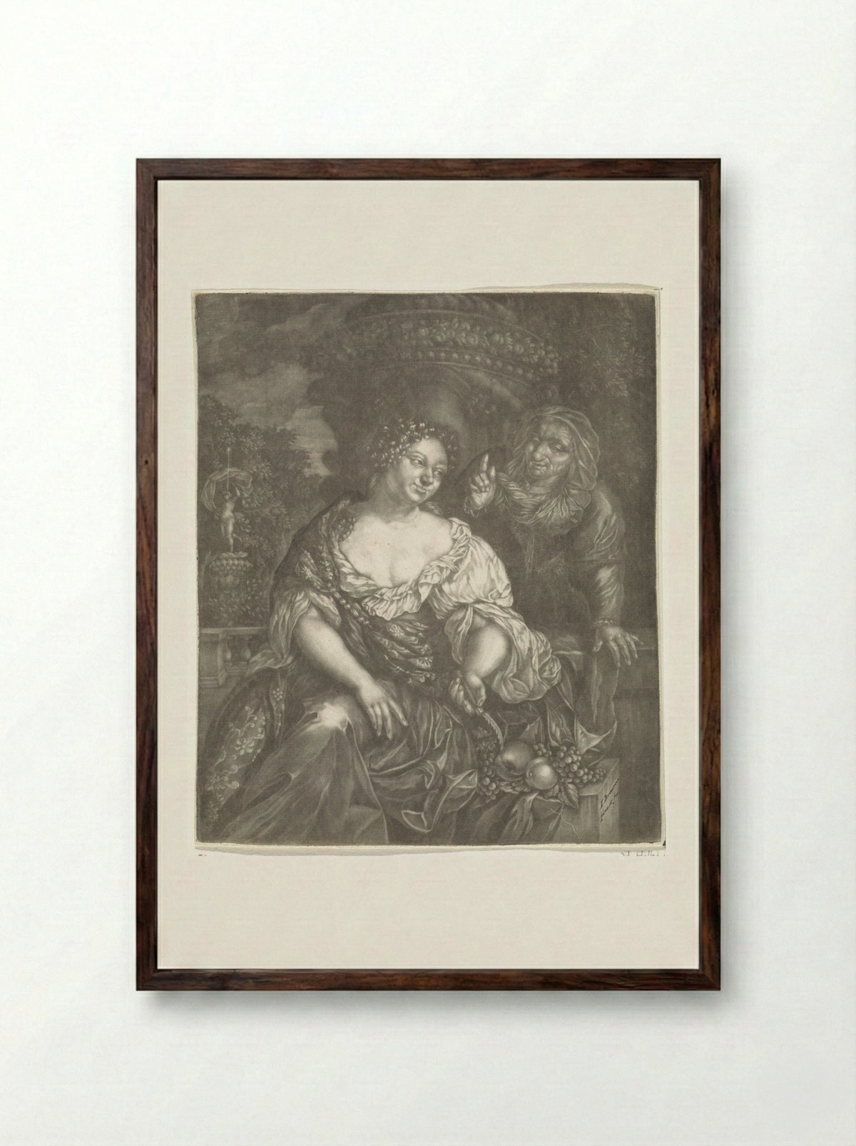 Vertumnus and Pomona in a Garden - Jan Brouwer - Framed Print Dark Wood
