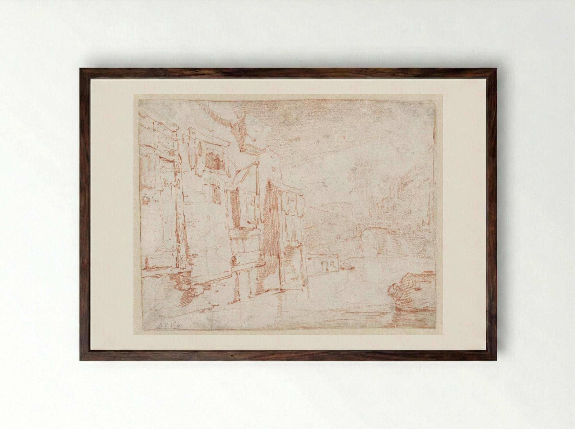 Vervallen huizen aan het water - Jan Baptist Weenix - Framed Print Dark Wood