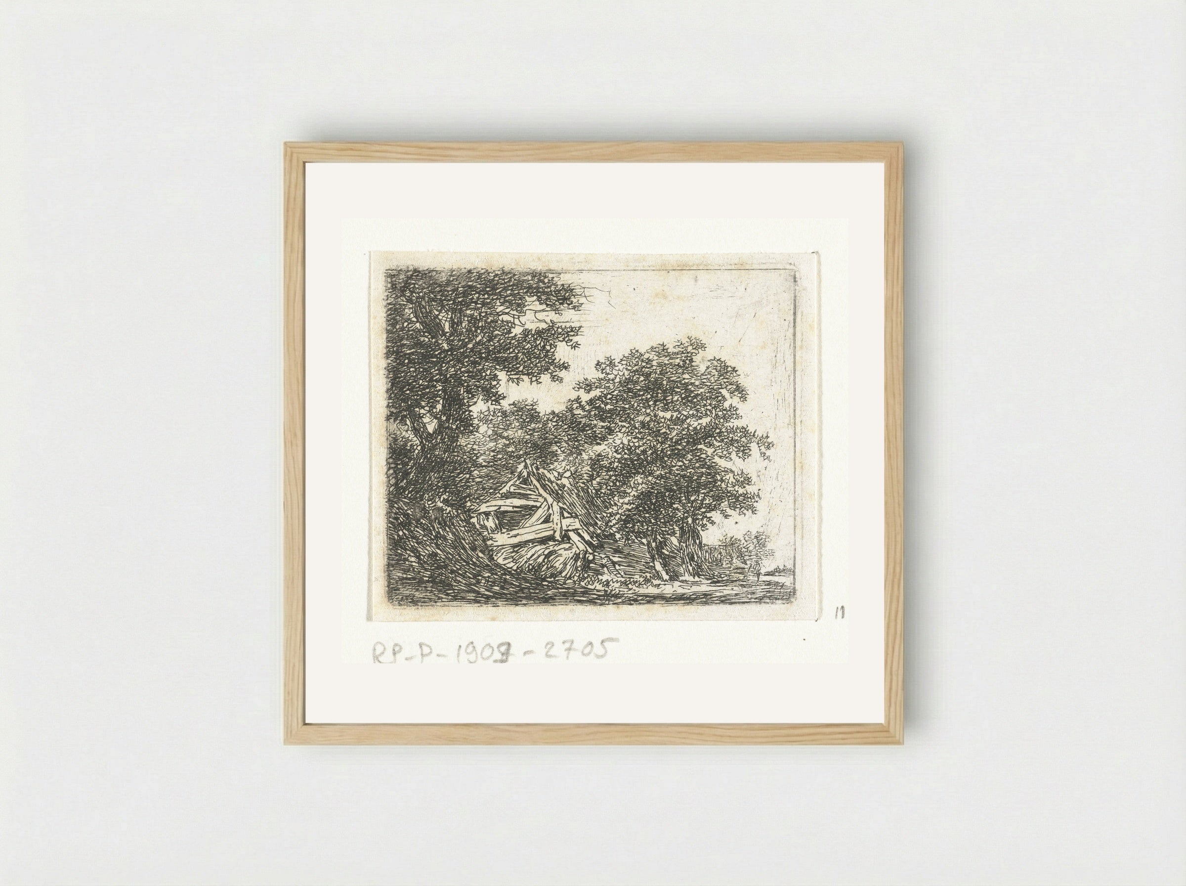 Vervallen hut in het bos - Hermanus van Brussel - Framed Print Wood