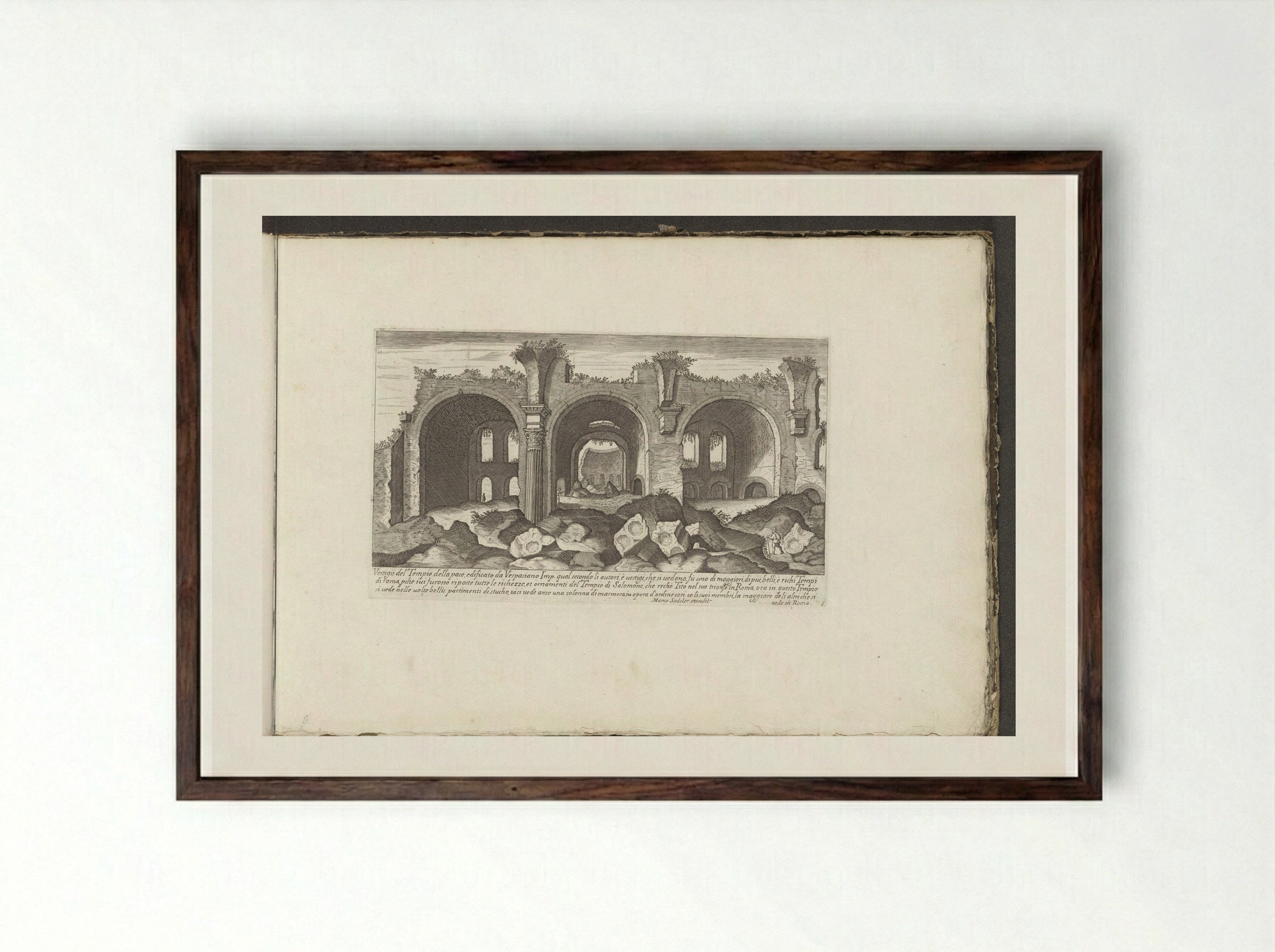 Vestigii del Tempio della Pace - Giovanni Giacomo de' Rossi - Framed Print Dark Wood