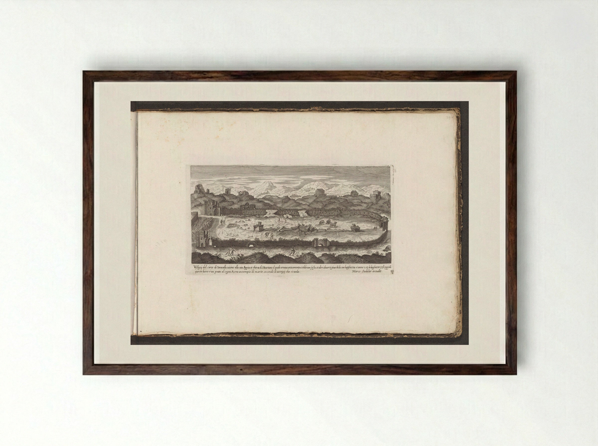 Vestigii del circo di Caracalla - Giovanni Giacomo de' Rossi - Framed Print Dark Wood