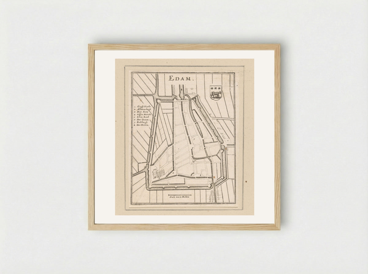 Vestingplattegrond van Edam - Caspar Merian - Framed Print Wood