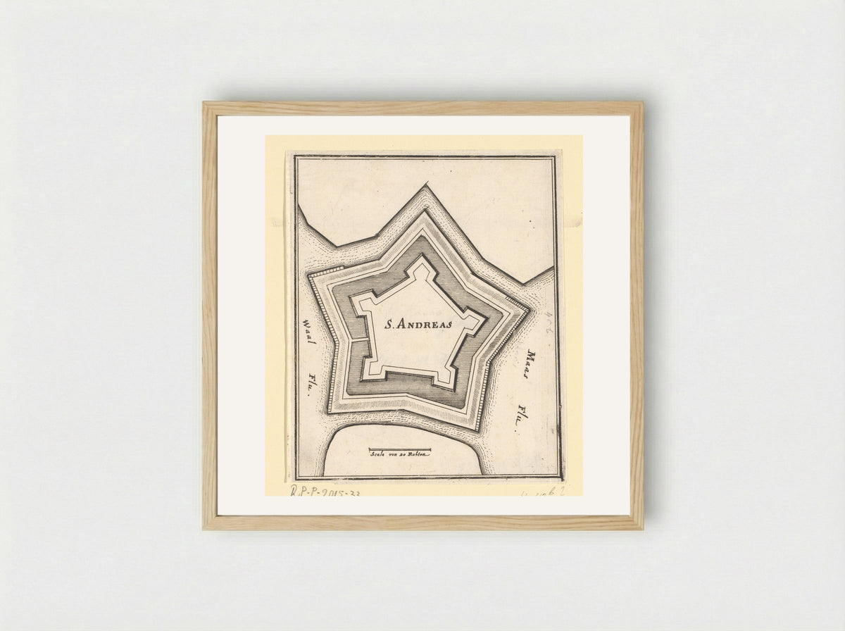 Vestingplattegrond van Sint-Andries - Caspar Merian - Framed Print Wood