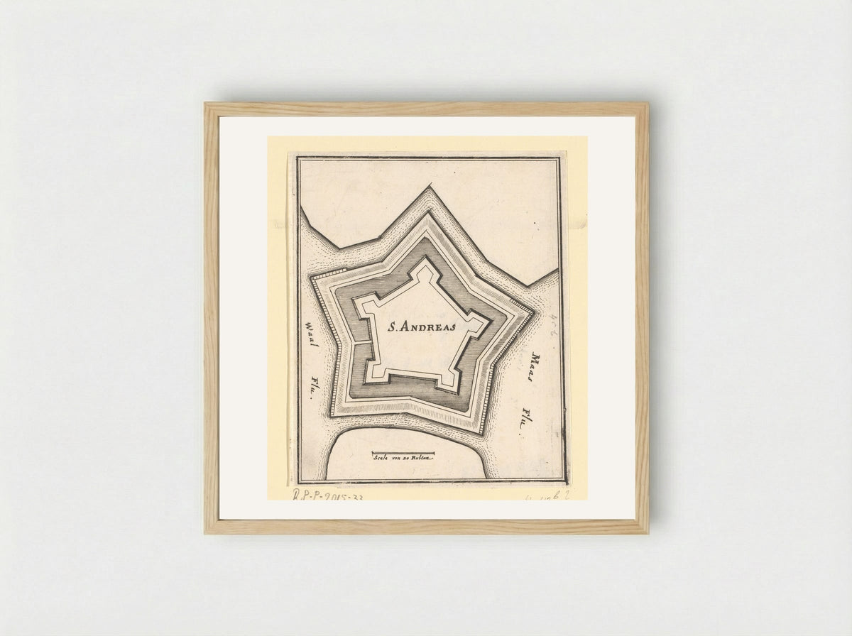 Vestingplattegrond van Sint-Andries - Caspar Merian - Framed Print Wood