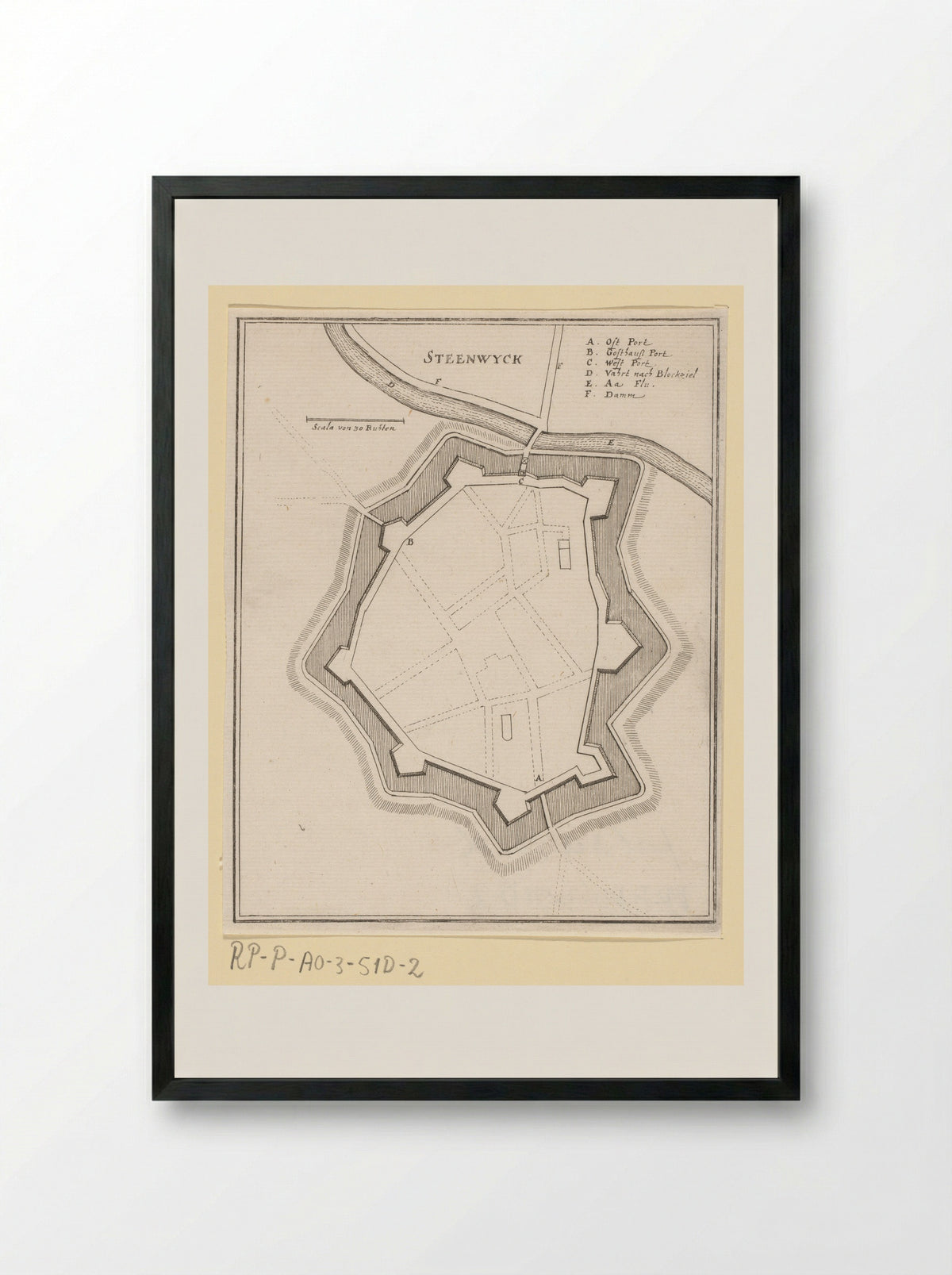 Vestingplattegrond van Steenwijk - Caspar Merian - Framed Print Black