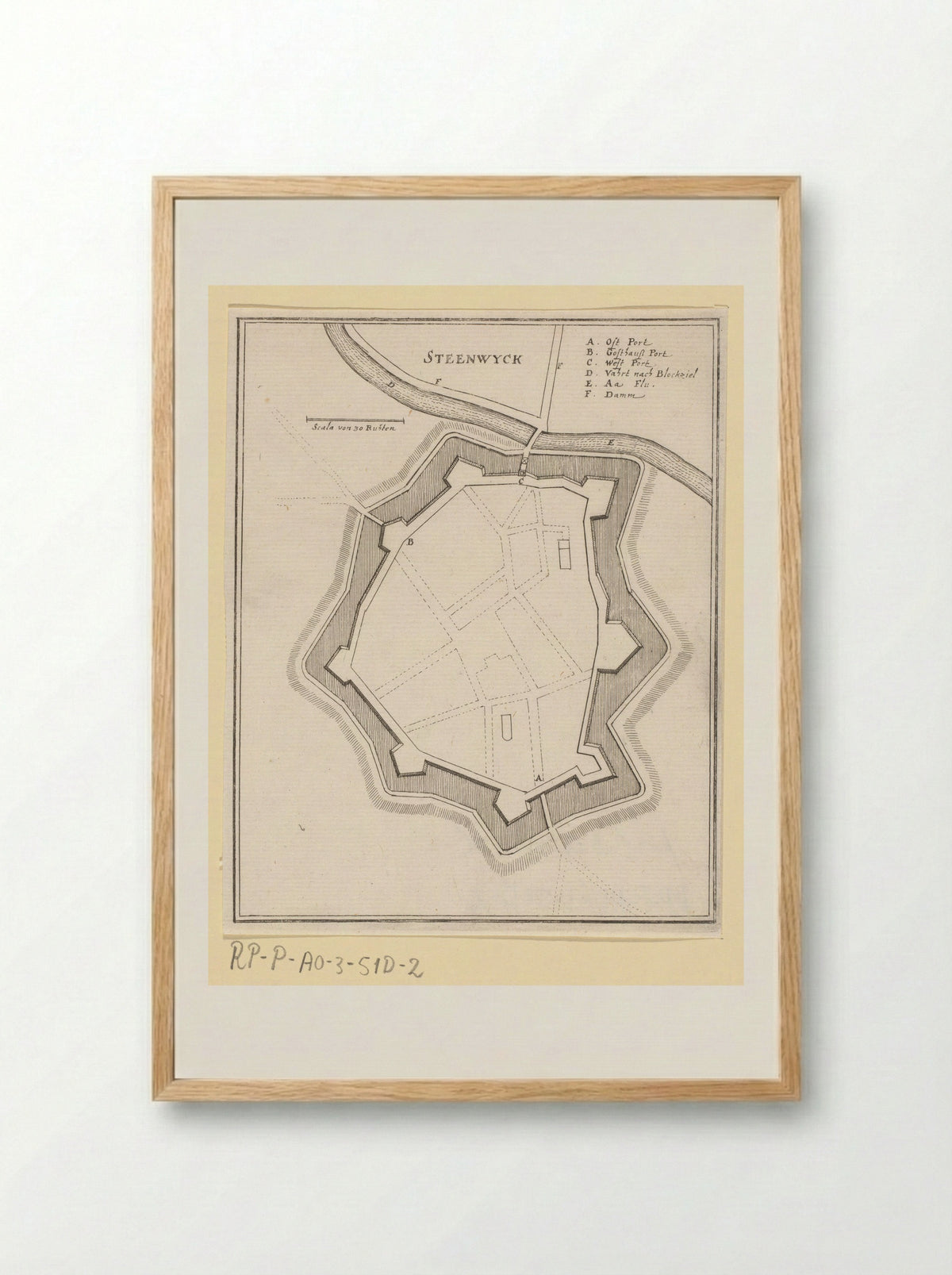Vestingplattegrond van Steenwijk - Caspar Merian - Framed Print Wood