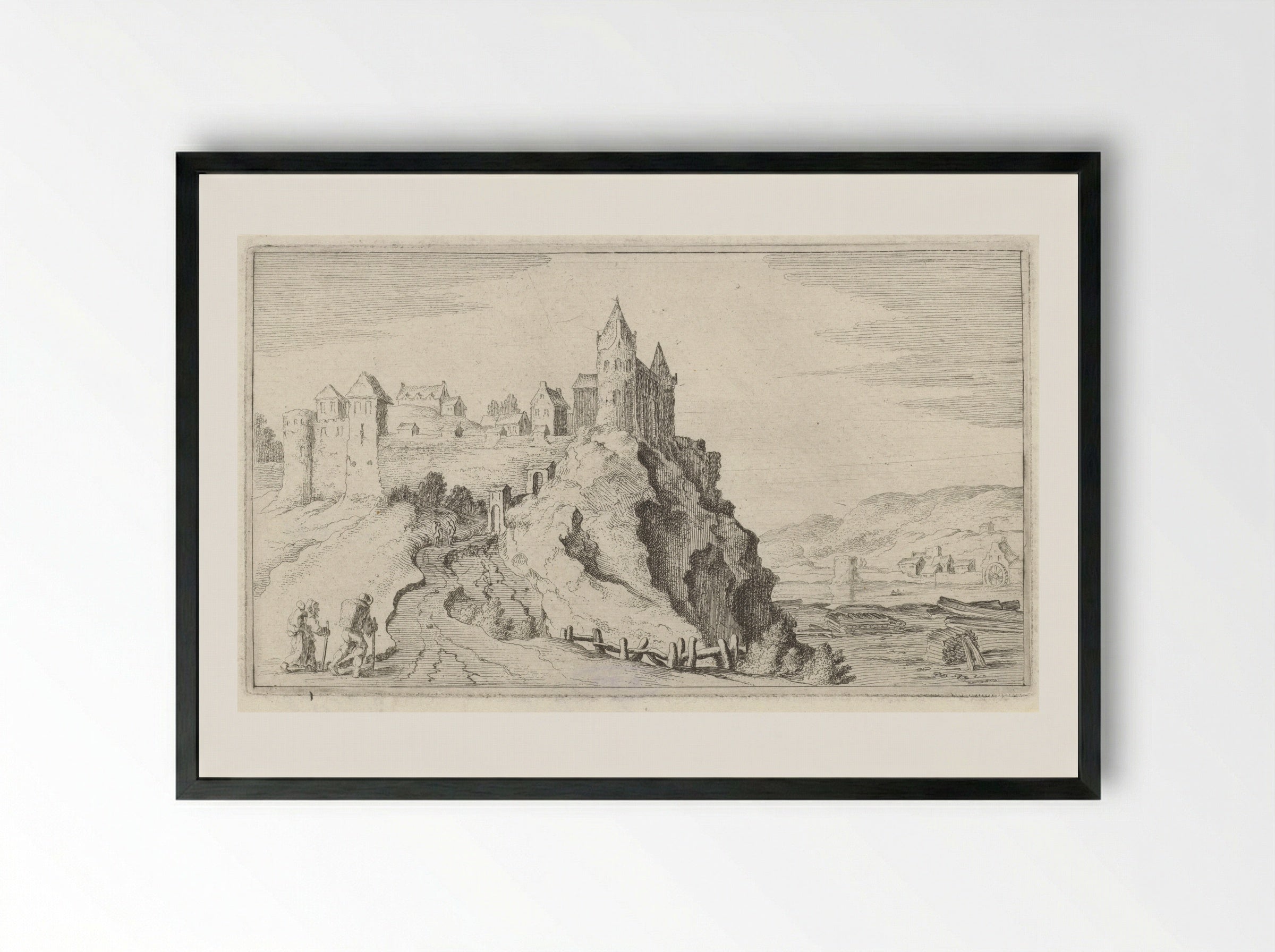 Vestingstad op een heuvel - Gillis van Scheyndel (I) - Framed Print Black