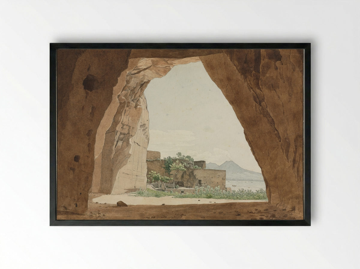Vesuvius and the Bay of Naples from a Cave - Adolf von Heydeck - Framed Print Black