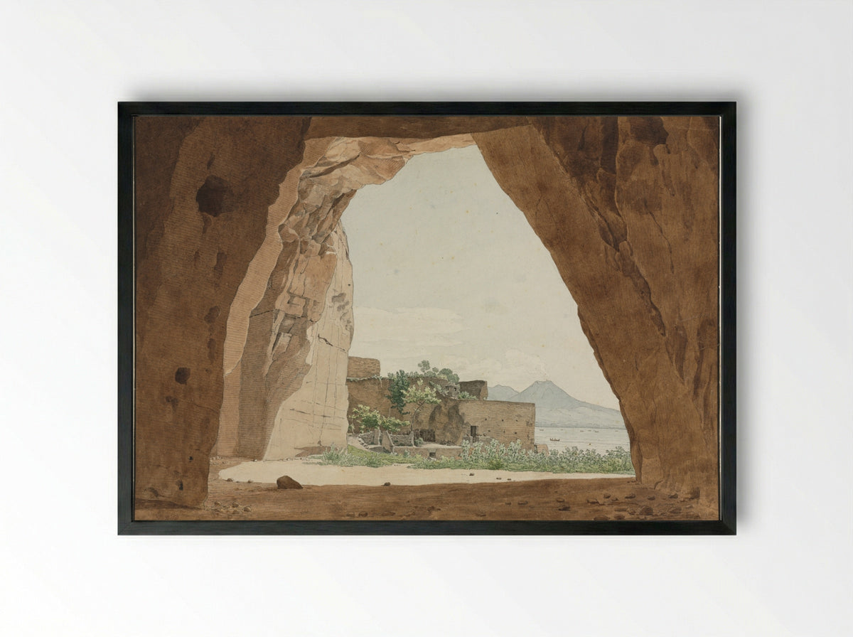 Vesuvius and the Bay of Naples from a Cave - Adolf von Heydeck - Framed Print Black