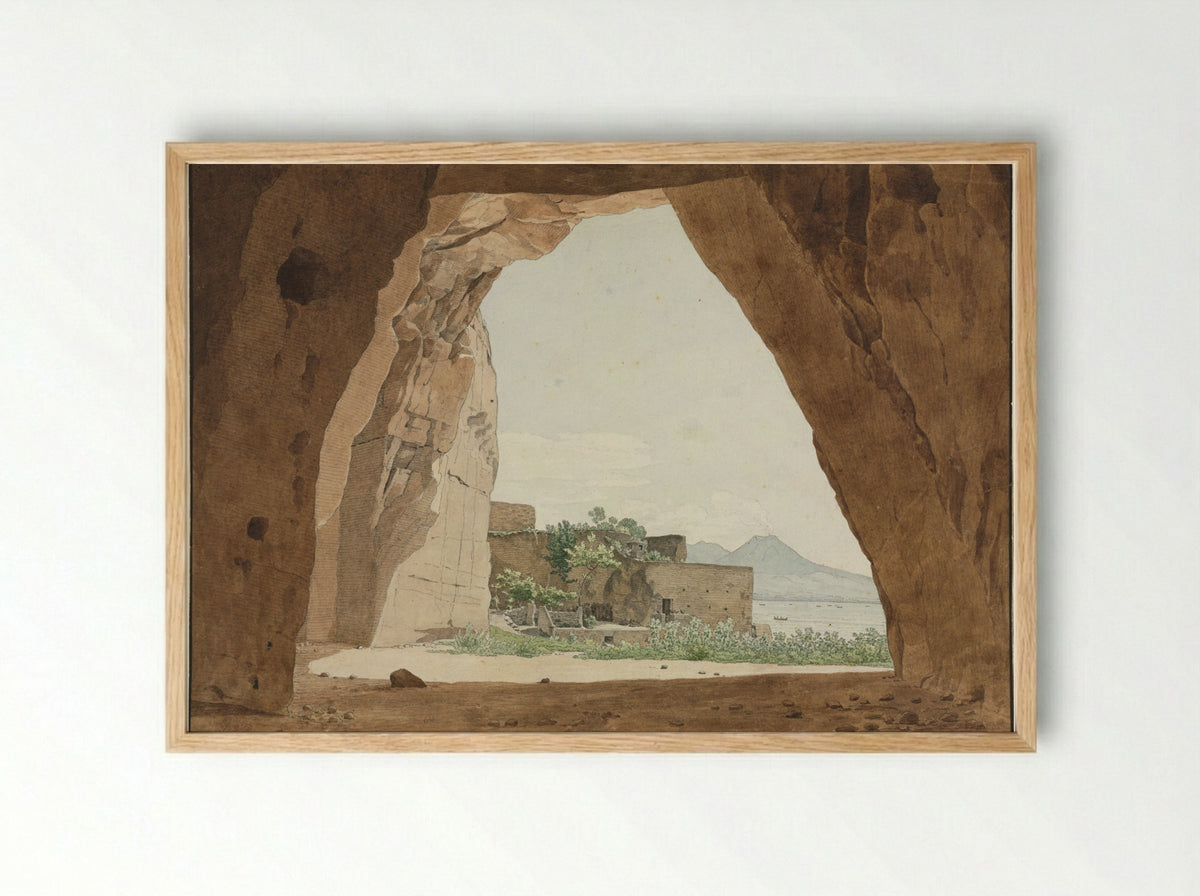 Vesuvius and the Bay of Naples from a Cave - Adolf von Heydeck - Framed Print Wood