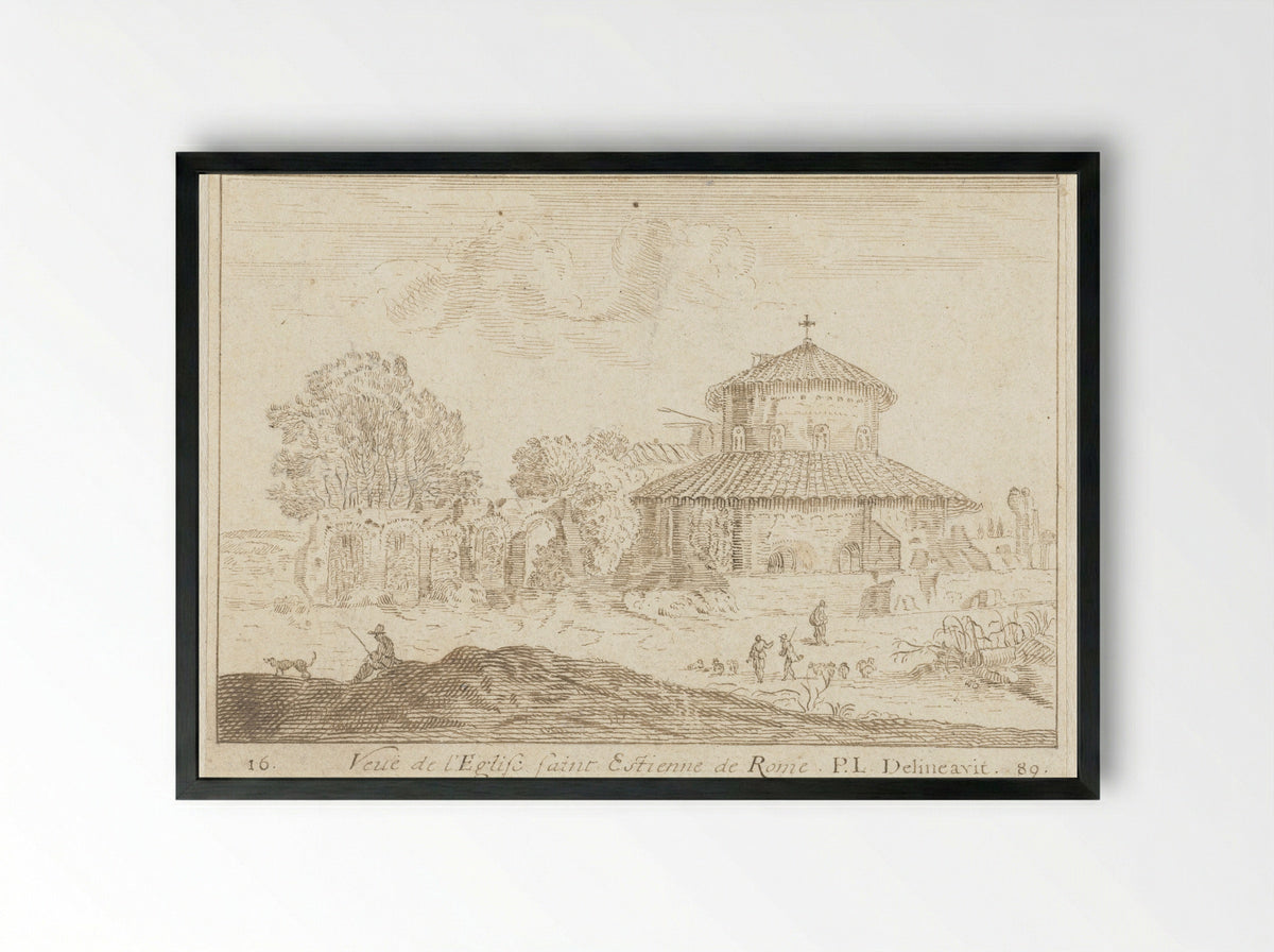 Veuë de l'Eglise saint Estienne de Rome - Monogrammist PL - Framed Print Black