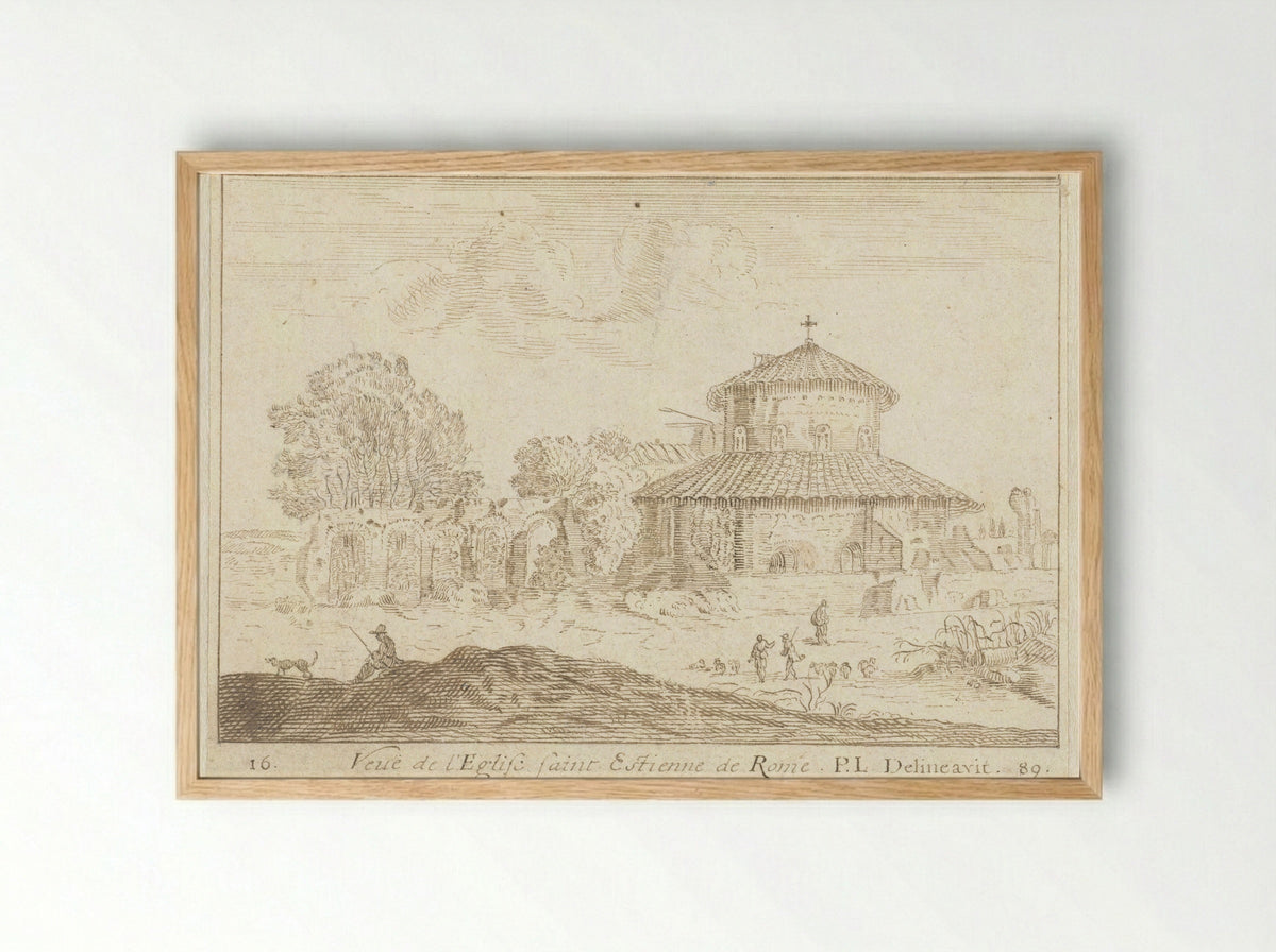 Veuë de l'Eglise saint Estienne de Rome - Monogrammist PL - Framed Print Wood