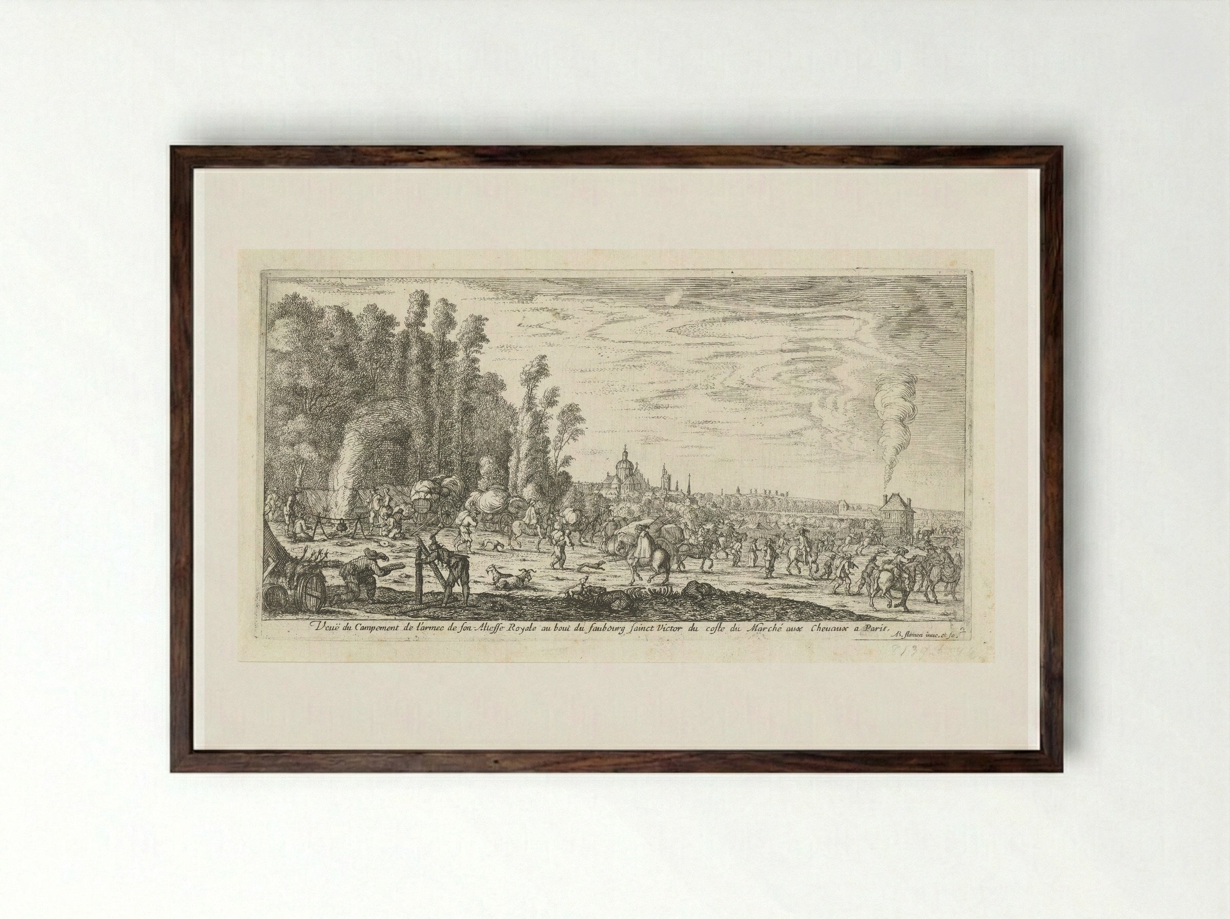Veuë du Campement de l'armee - Albert Flamen - Framed Print Dark Wood