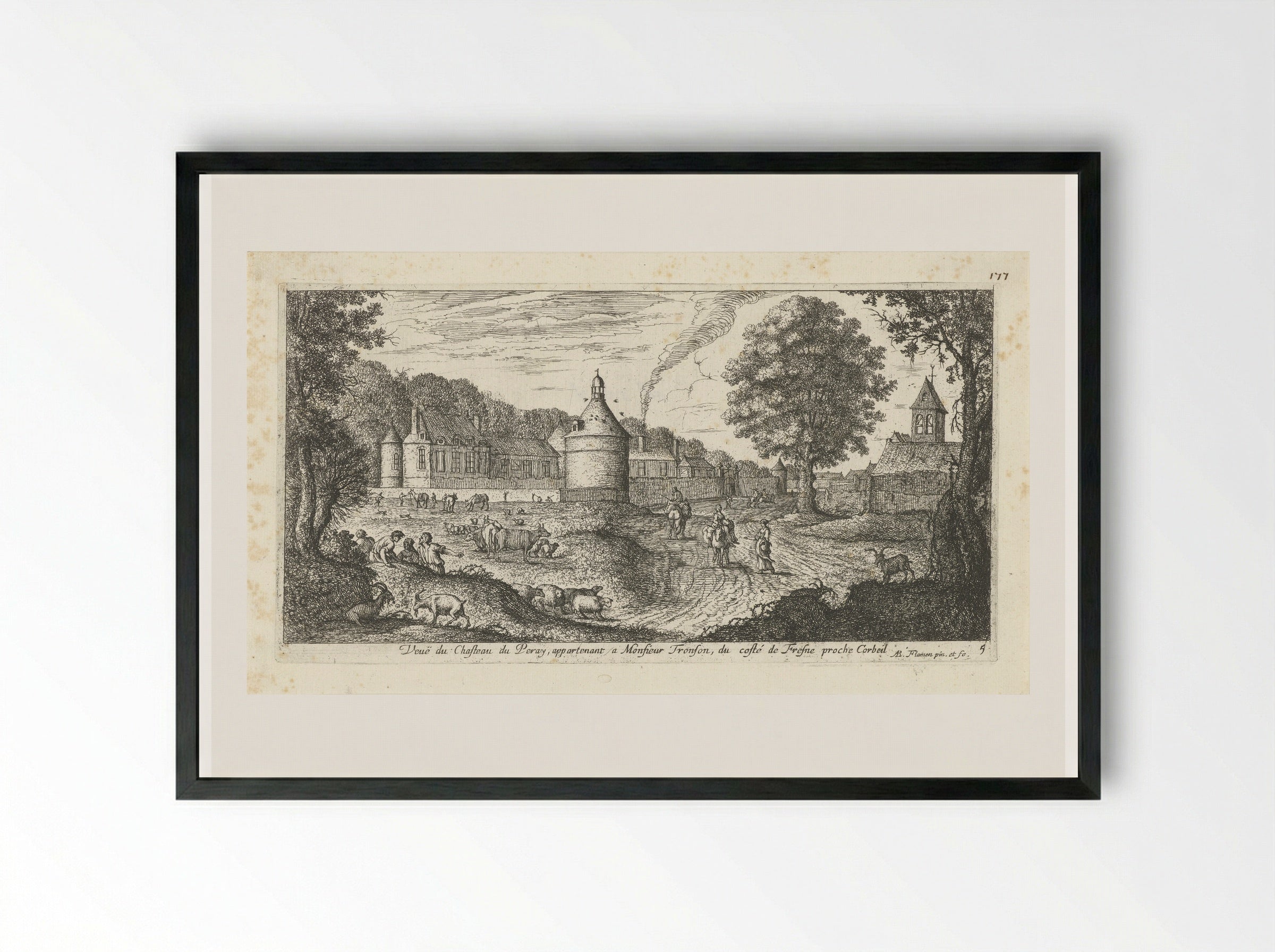 Veuë du Chasteau du Peray - Albert Flamen - Framed Print Black