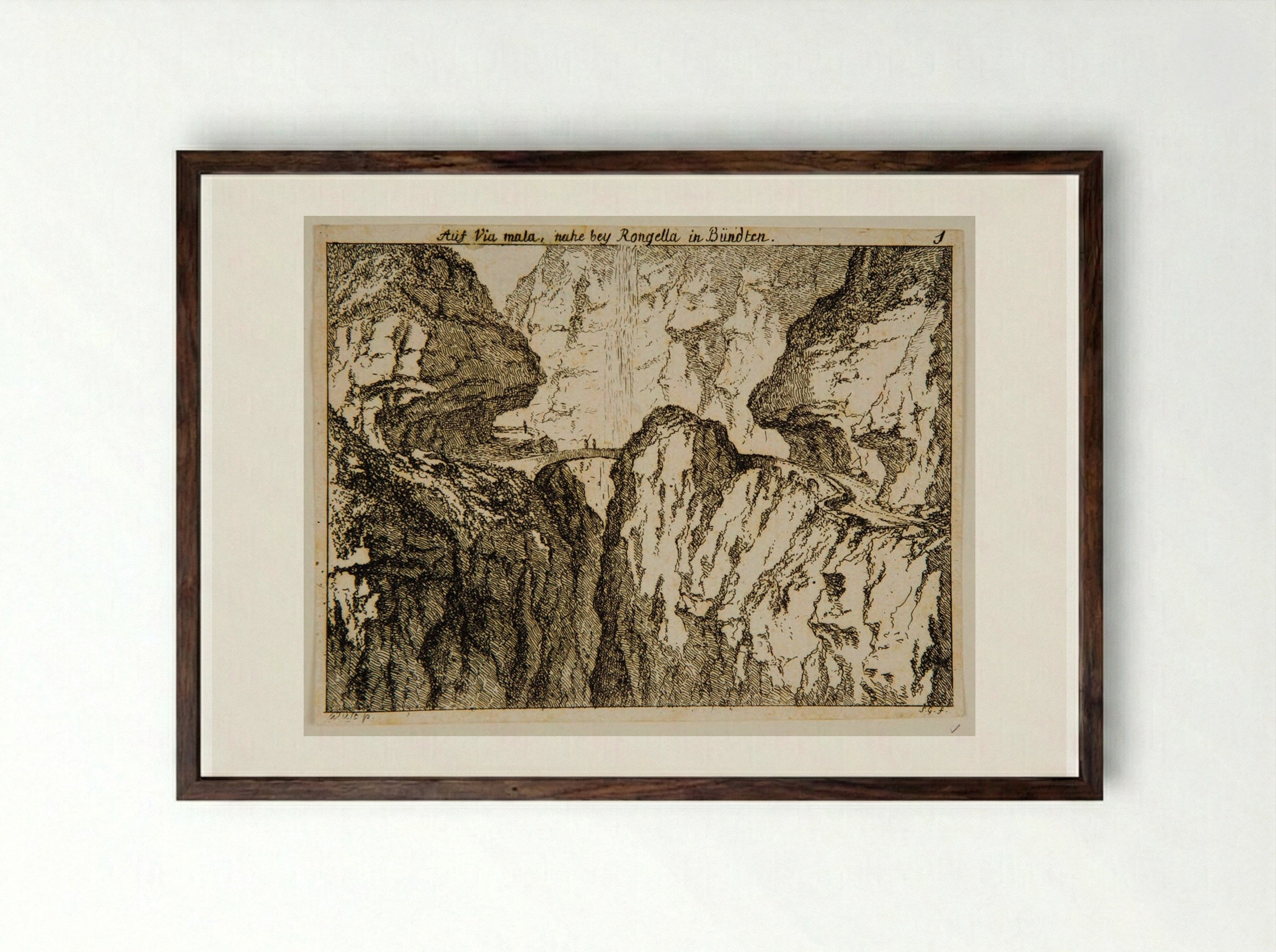 Via Mala Near Rongellen - Salomon Gessner - Framed Print Dark Wood
