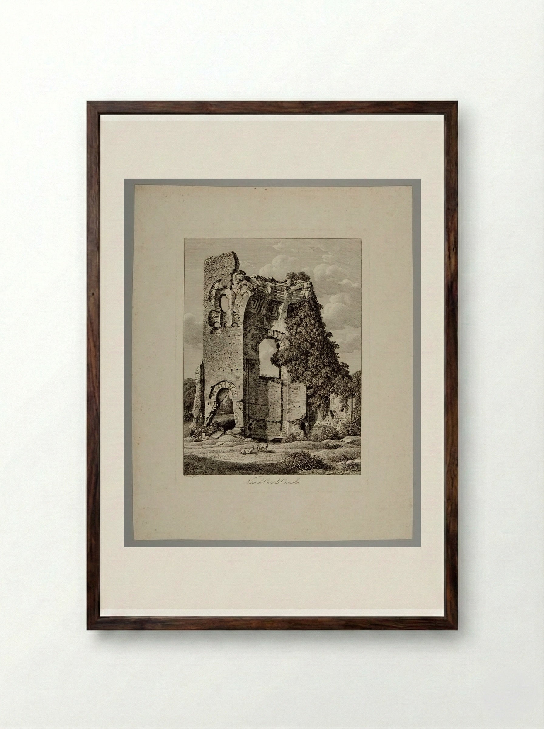 Vicin' al circo di Caracalla - Johann Christian Reinhart - Framed Print Dark Wood